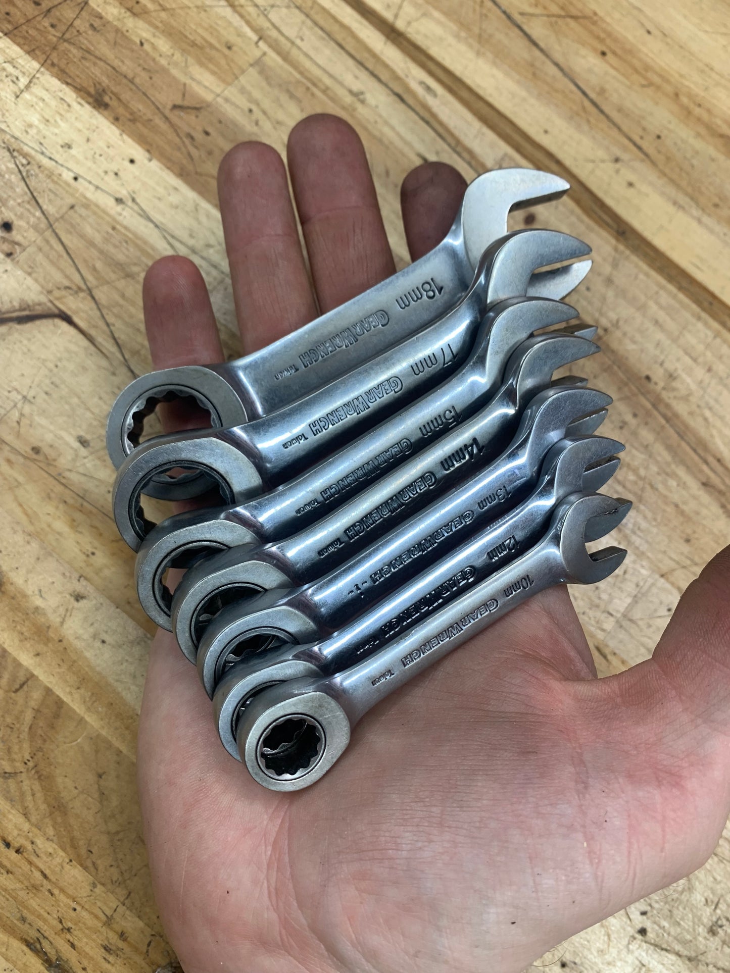 Gearwrench Metric Stubby Ratcheting Combo Wrench Set 7pc