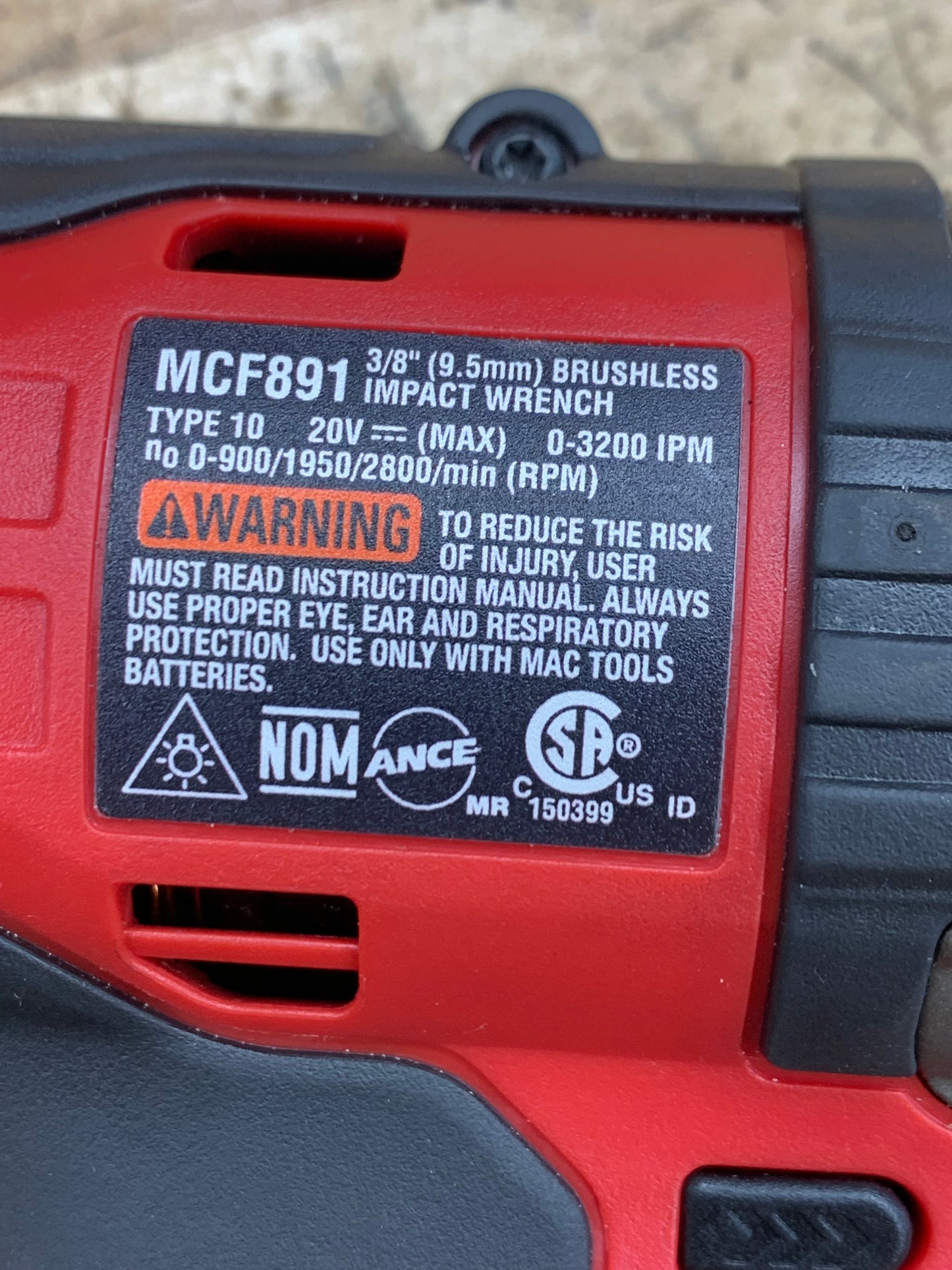 Mac 20v 3/8” Impact Wrench MCF891