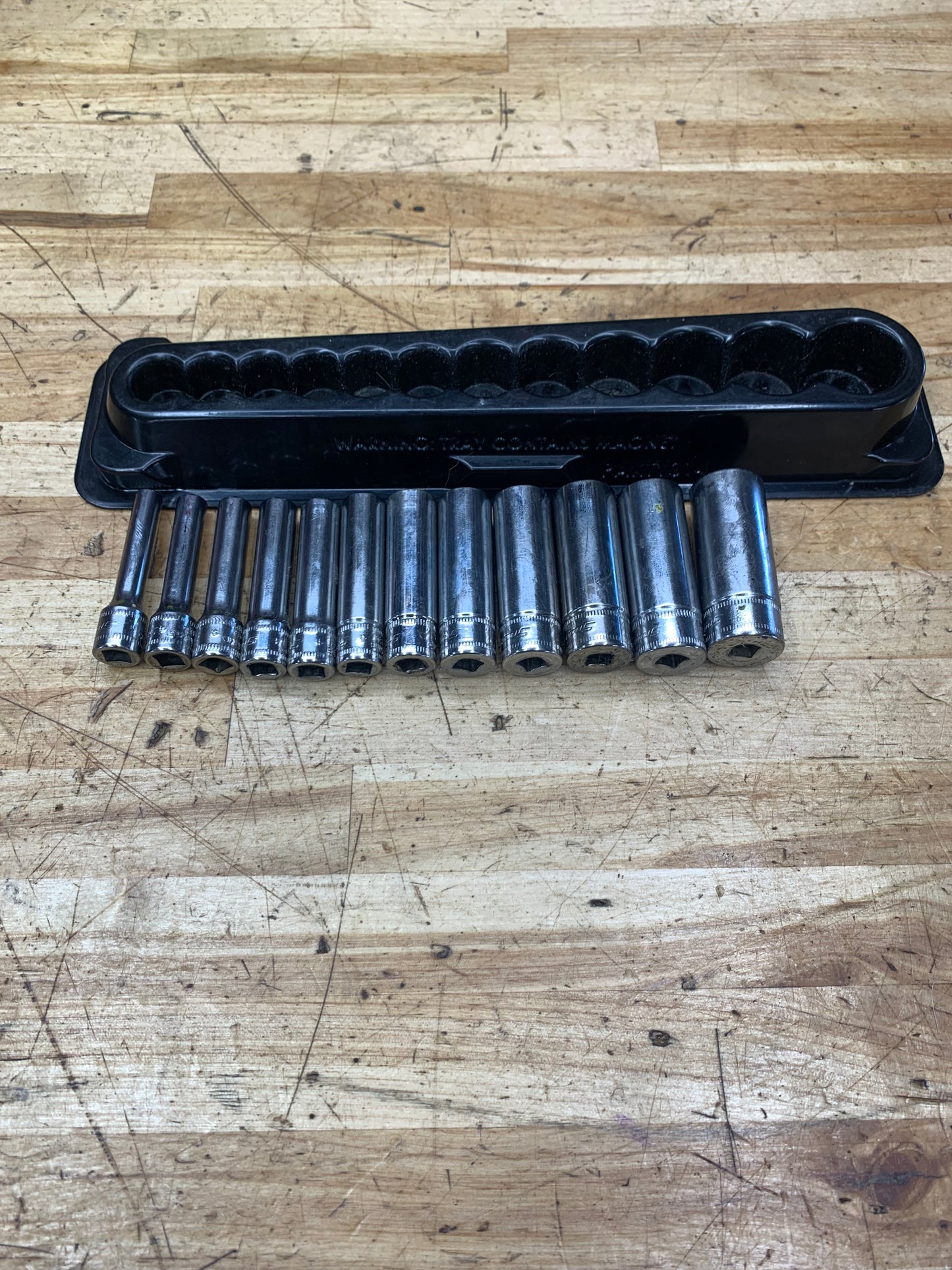 Snap On 1/4” Metric Deep Socket Set 12pc Magnetic Tray USA 112STMMY