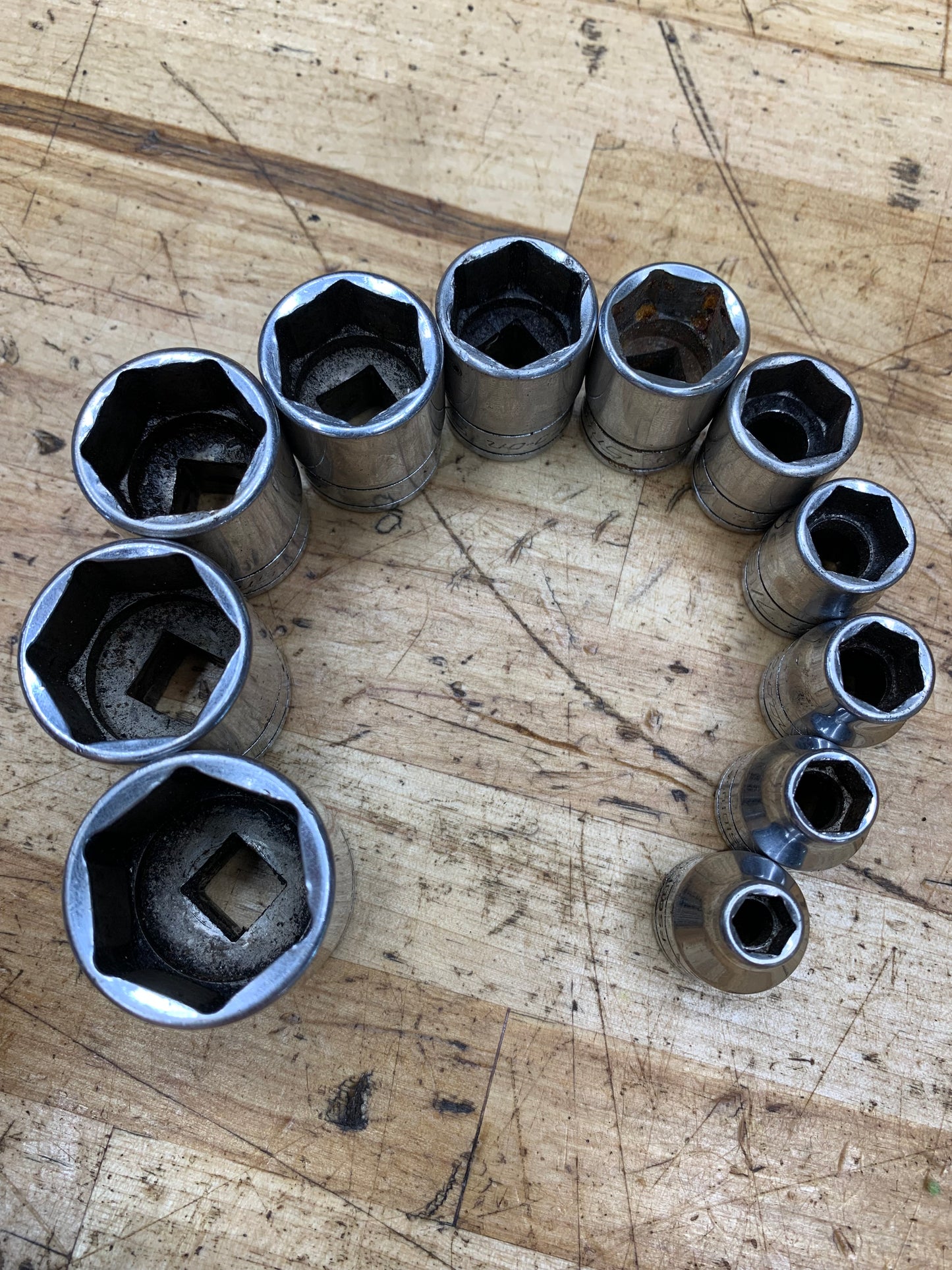 Snap On 3/8" SAE Shallow Socket Set 11pc 1/4"-7/8" USA 211FSY