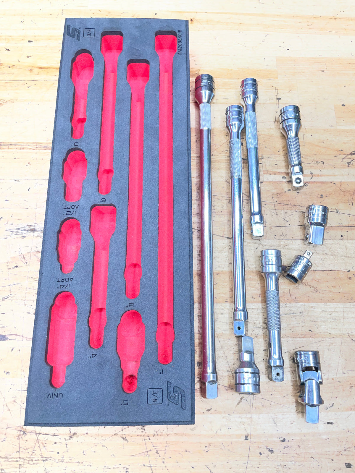 Snap On 3/8” Extension/Adapter Set 9pc Foam Tray USA 209AFXAFR