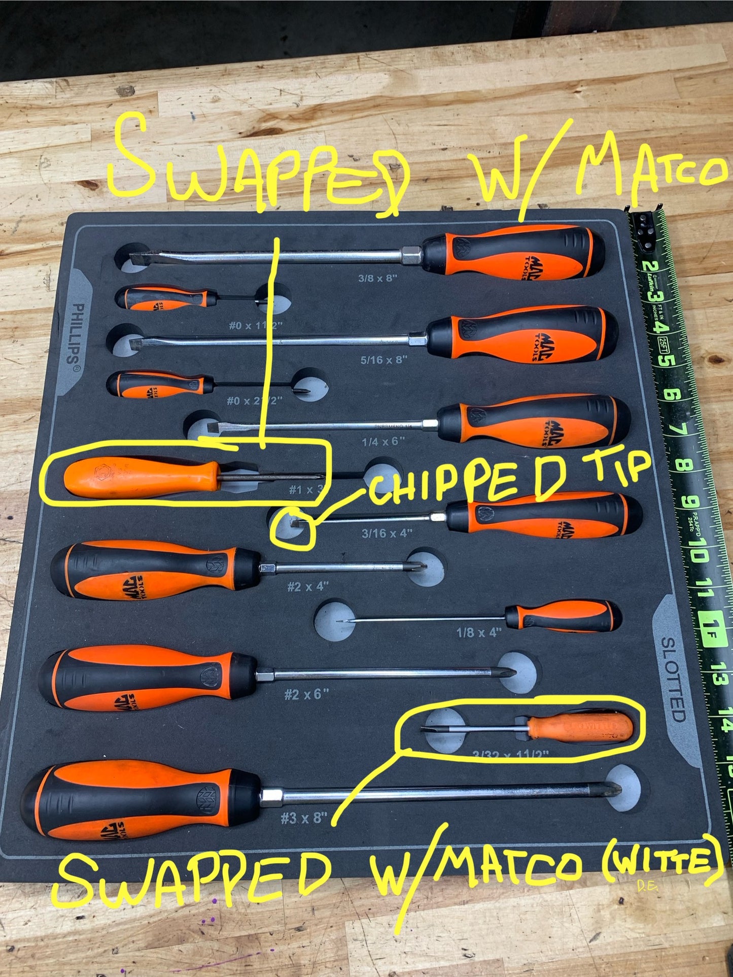 Mac Tools* Macsimizer Grip Screwdriver Set in Foam Tray 12pc SDRBM12FN