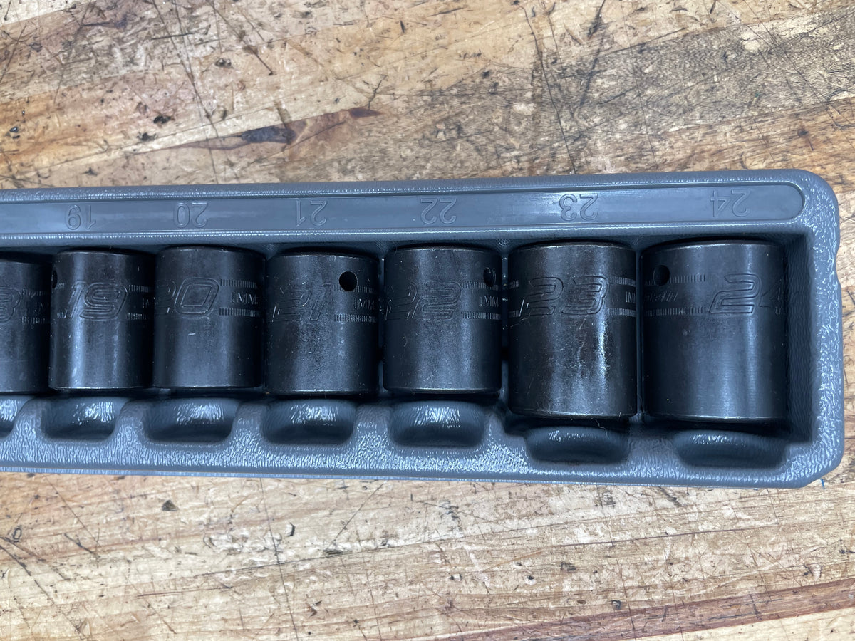 Snap On 1/2” Metric Impact Shallow Socket Set 15pc. 10-24mm LIKE NEW USA 315IMMYA