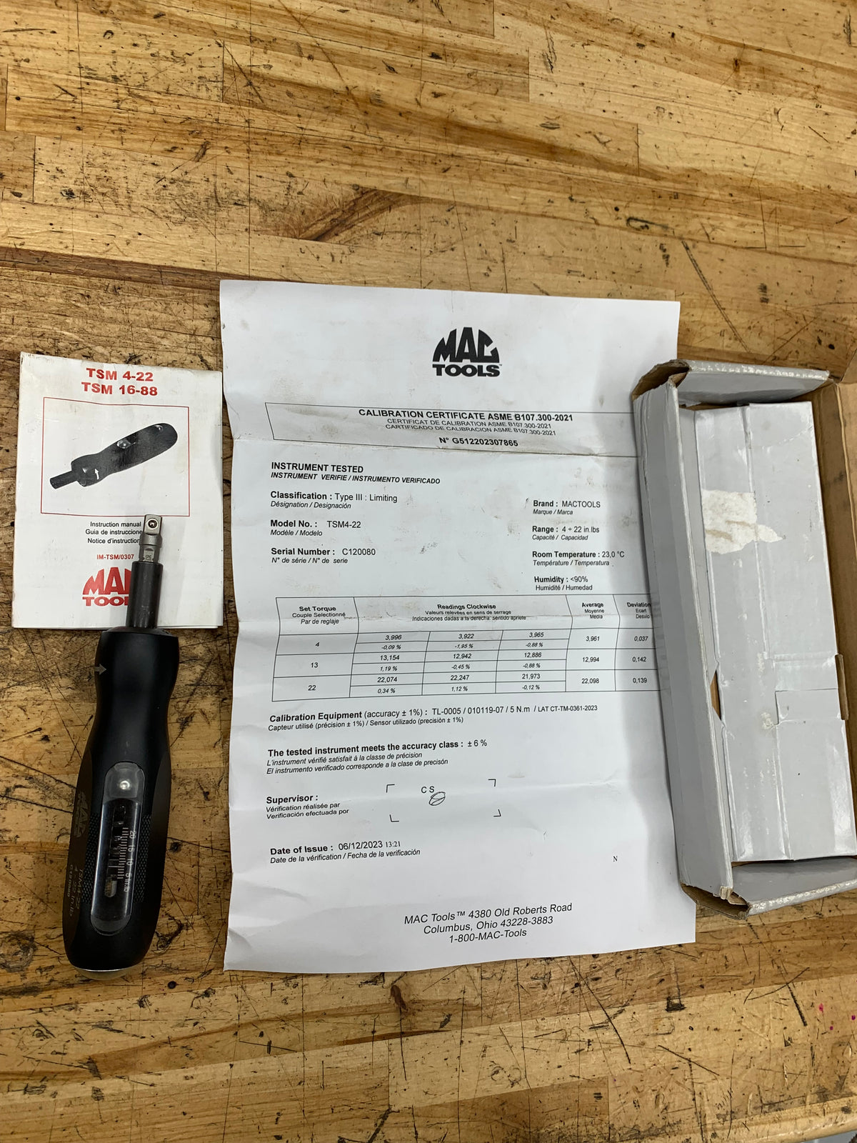 Mac Tools Torque Screwdriver 4-22 in.Lbs.  LIKE NEW TSM4-22