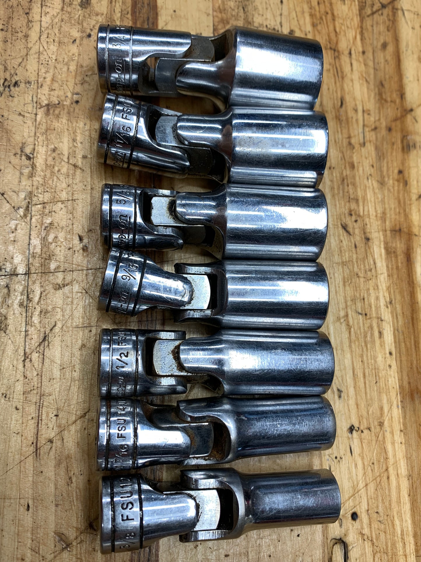 Snap On SAE 3/8” Swivel Universal Socket Set 7pc USA 207FSU