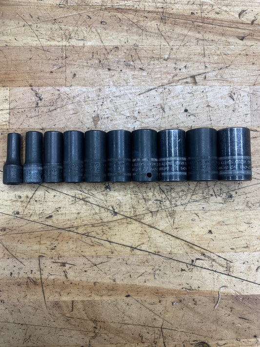 Snap On 1/4" Metric Impact Semi Deep Socket Set 10pc USA IMTMMS