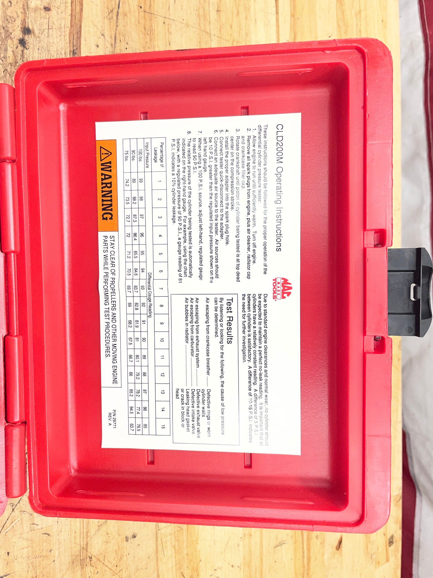 Mac Tools Leak Down Differential Cylinder Pressure Tester LIKE NEW CLD200M