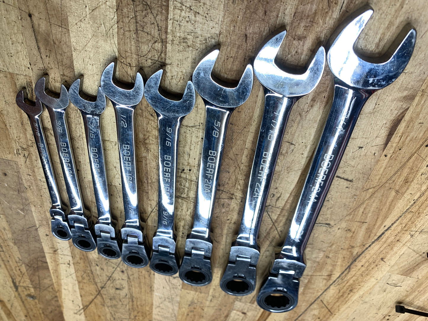 Blue Point SAE Flex Head Ratcheting Combo Wrench Set 8pc. USA BOERF708A