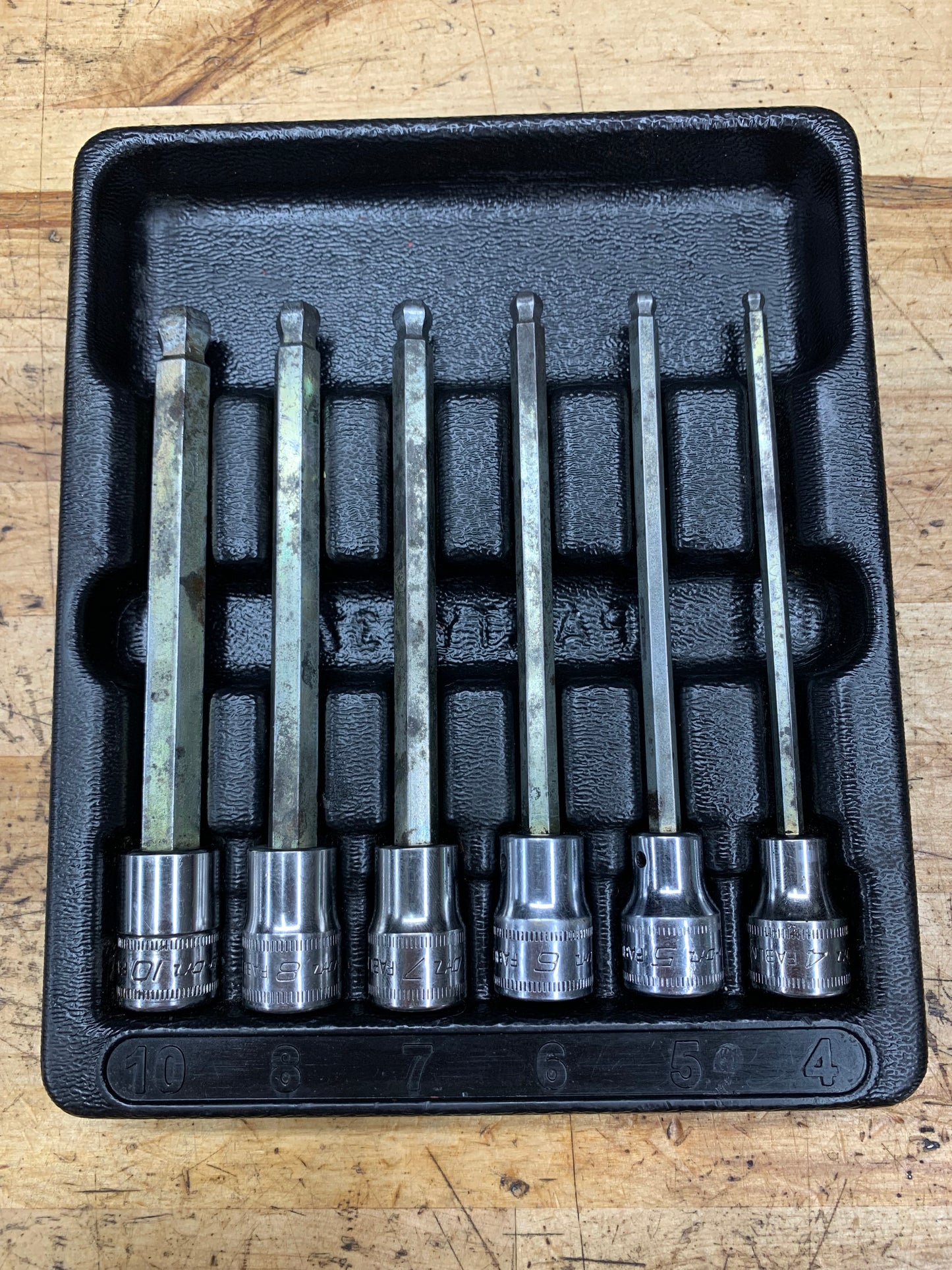 Snap On 3/8" Metric Ball End Hex Socket Tray 6pc Set USA 206EFABLM