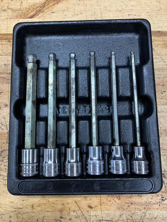 Snap On 3/8" Metric Ball End Hex Socket Tray 6pc Set USA 206EFABLM