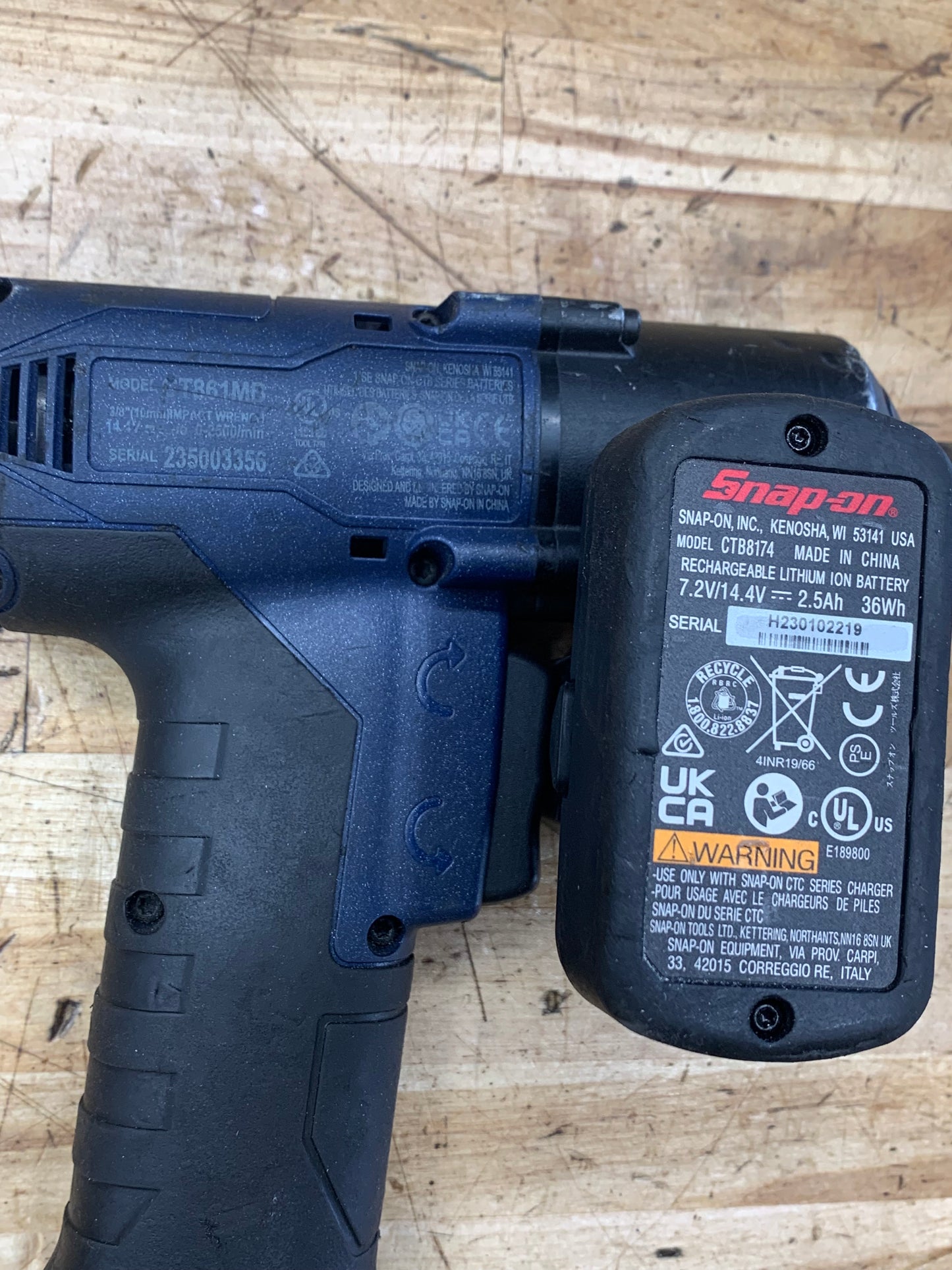 Snap On 3/8” 14v Impact Gun Power Blue WITH BATTERY CT861MB