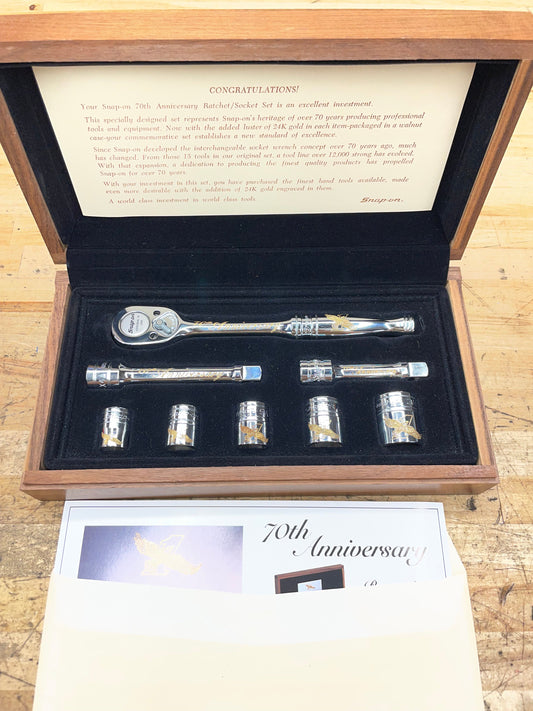 Snap On 70th Anniversary Edition 1990 24K Gold Engraved SAE Socket/Ratchet Set USA