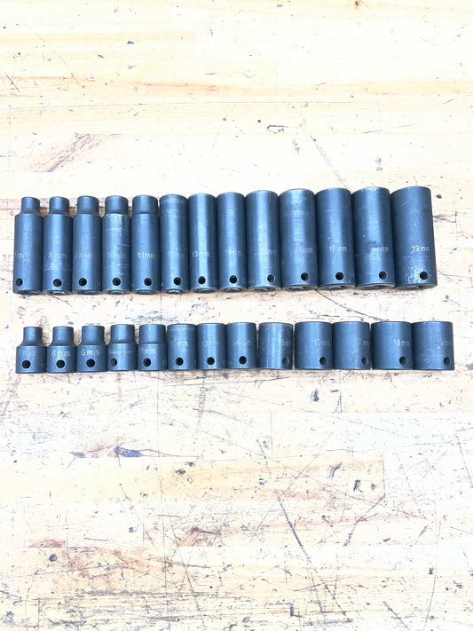 Blue Power 3/8” Metric Impact Deep/Shallow Socket Sets 26pc 7-19mm