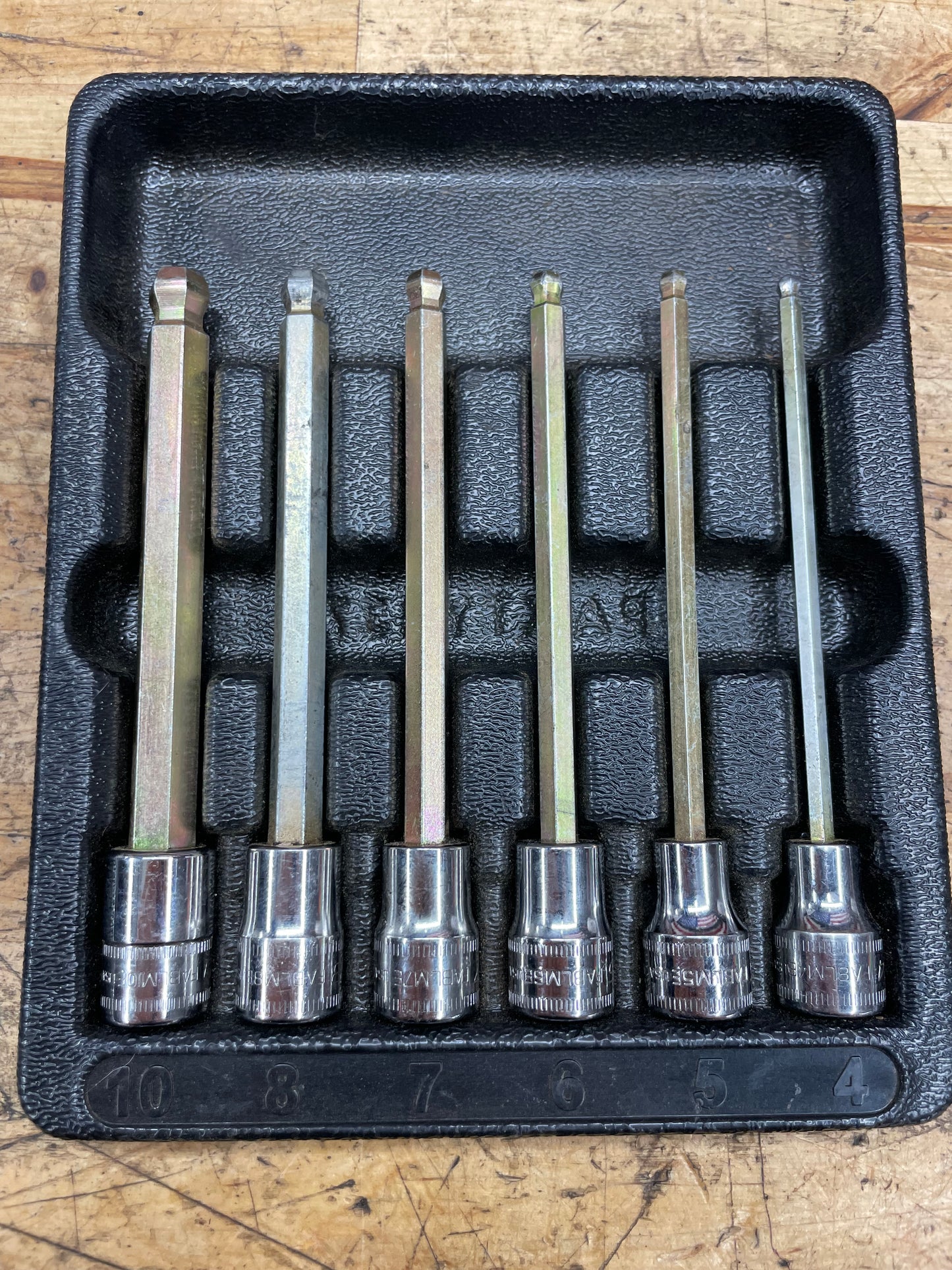 Snap On 3/8" Metric Ball End Hex Socket Tray 6pc Set USA 206EFABLM