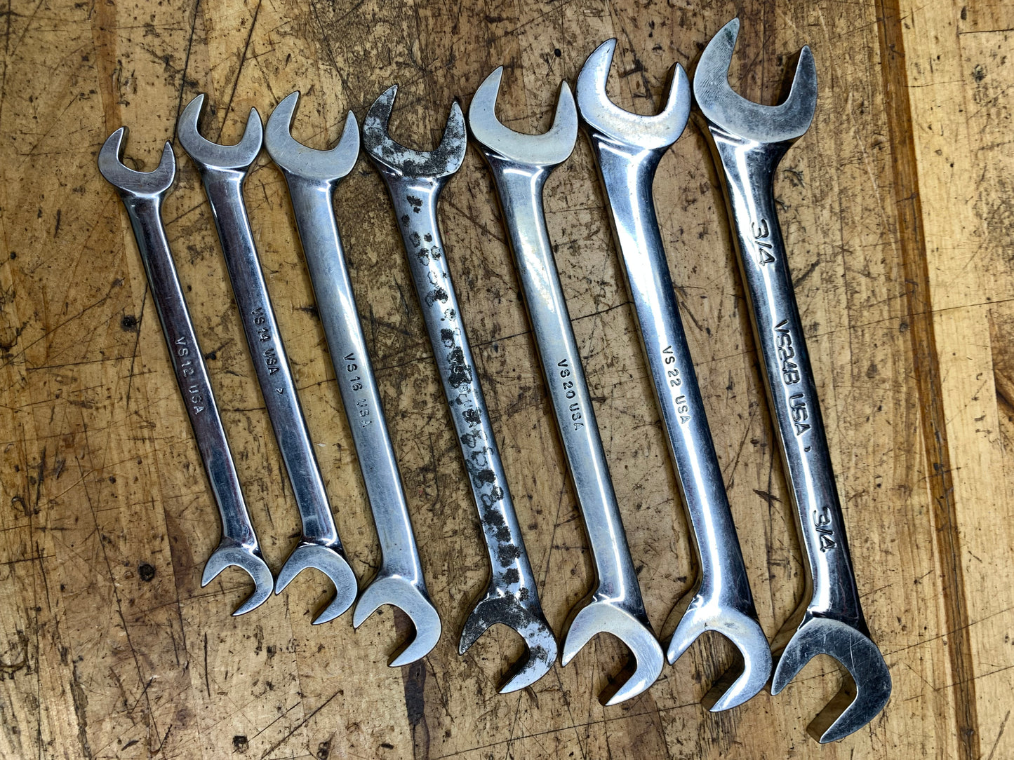Snap On 7pc SAE Four Way Angle Open Wrench Set USA VS807B
