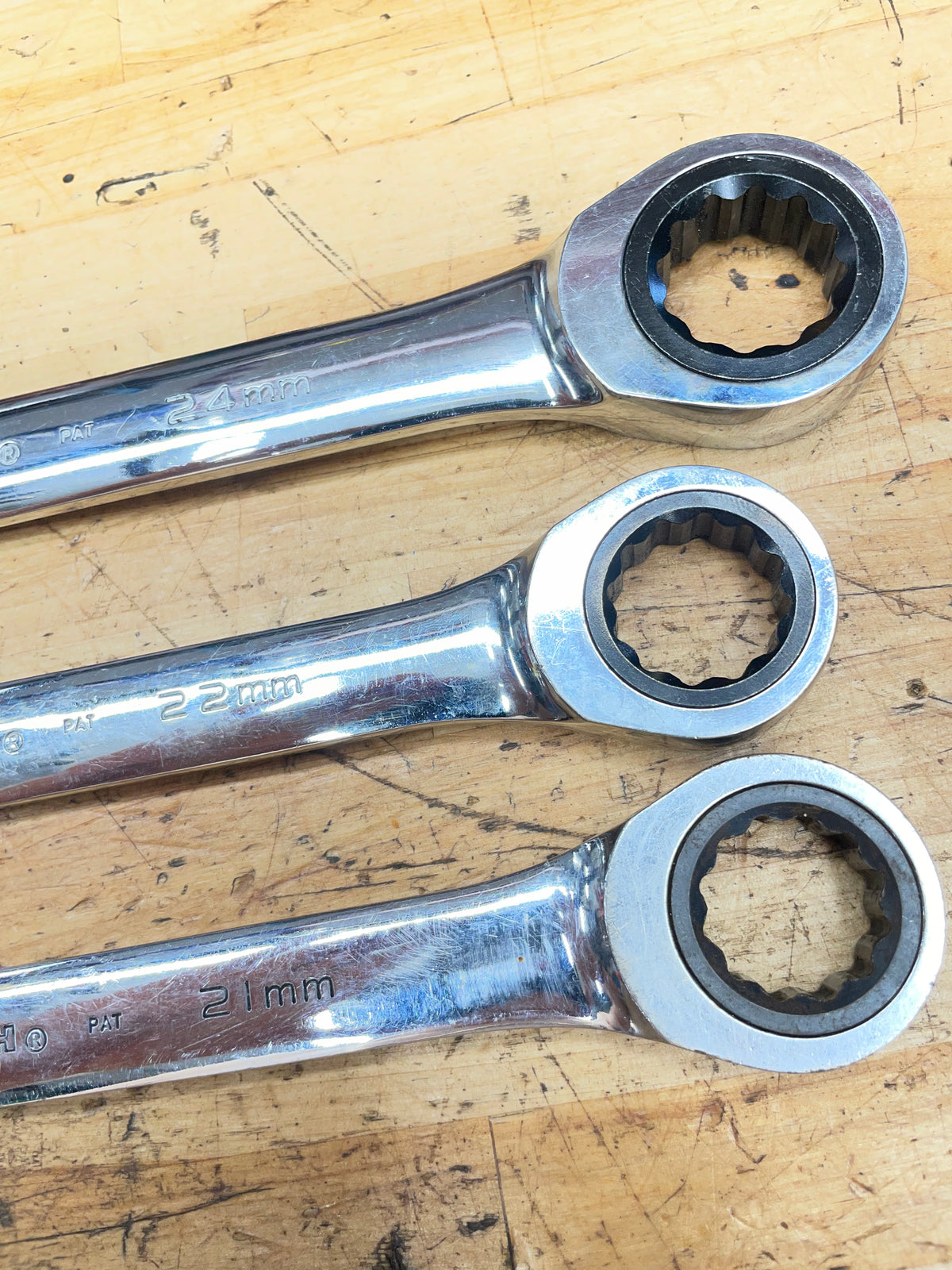 Gearwrench Metric Large Size Ratcheting Combo Wrench Set 21,22,24mm