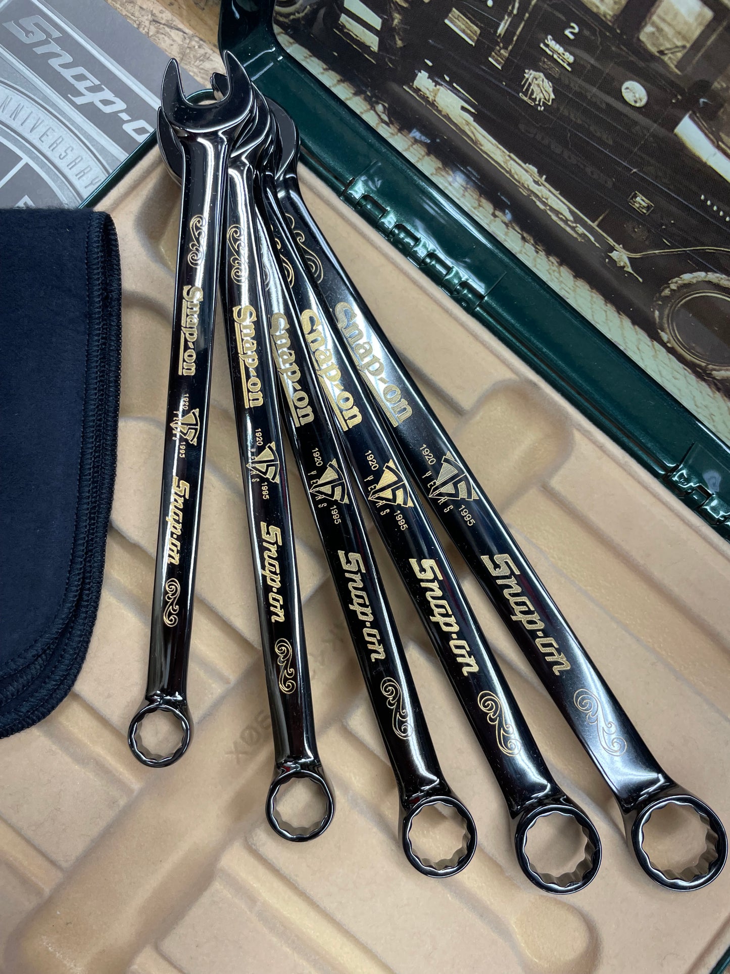 Snap On 75th Anniversary Edition 1995 24K Gold Engraved SAE Wrench Set 5pc USA KRA285