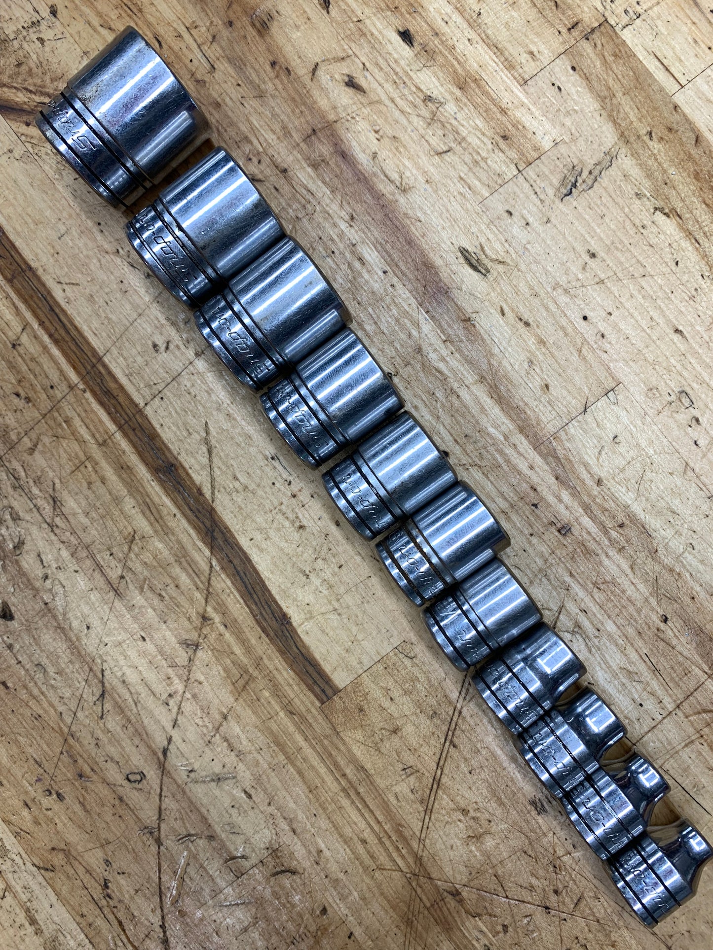 Snap On 3/8" SAE Shallow Socket Set 11pc 1/4"-7/8" USA 211FSY
