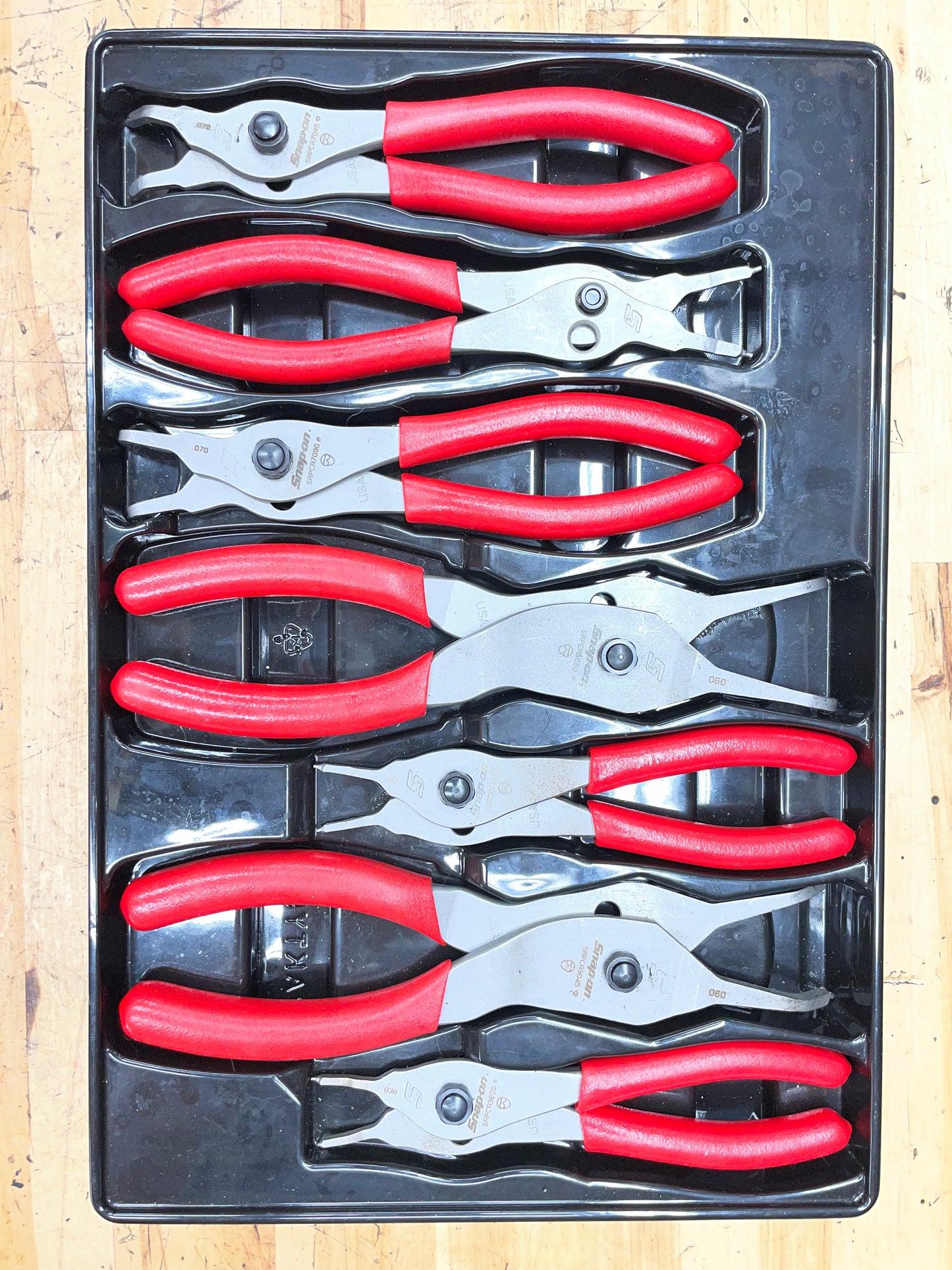 Snap On Snap Ring Pliers Tray 7pc New Detent Pin Hinge USA SRPCR107