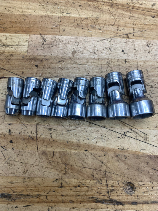 Snap On 3/8” SAE Universal Swivel Sockets 8pc USA
