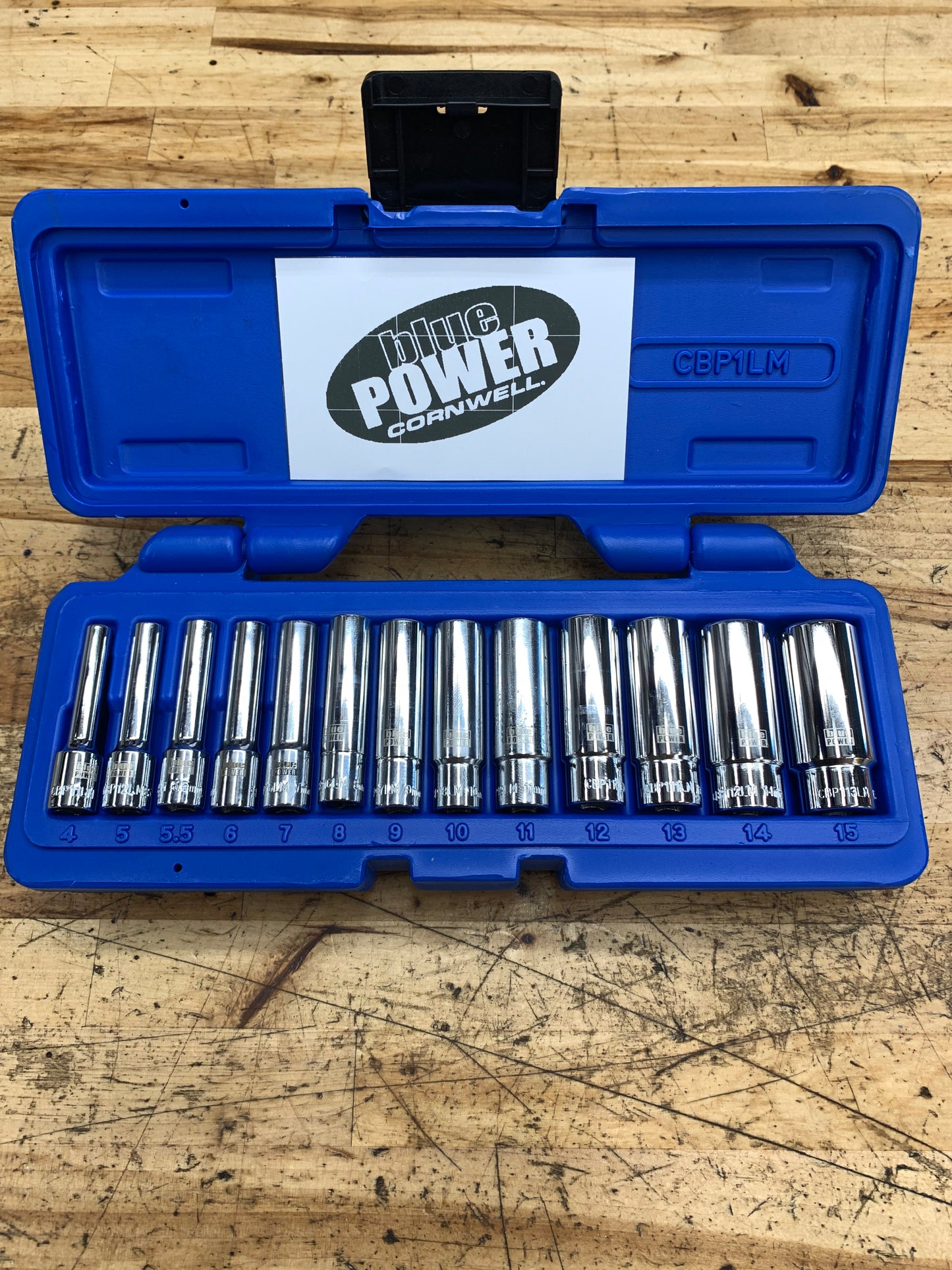 Blue Power by Cornwell 1/4" Metric Deep Chrome Socket Set CBP1LM