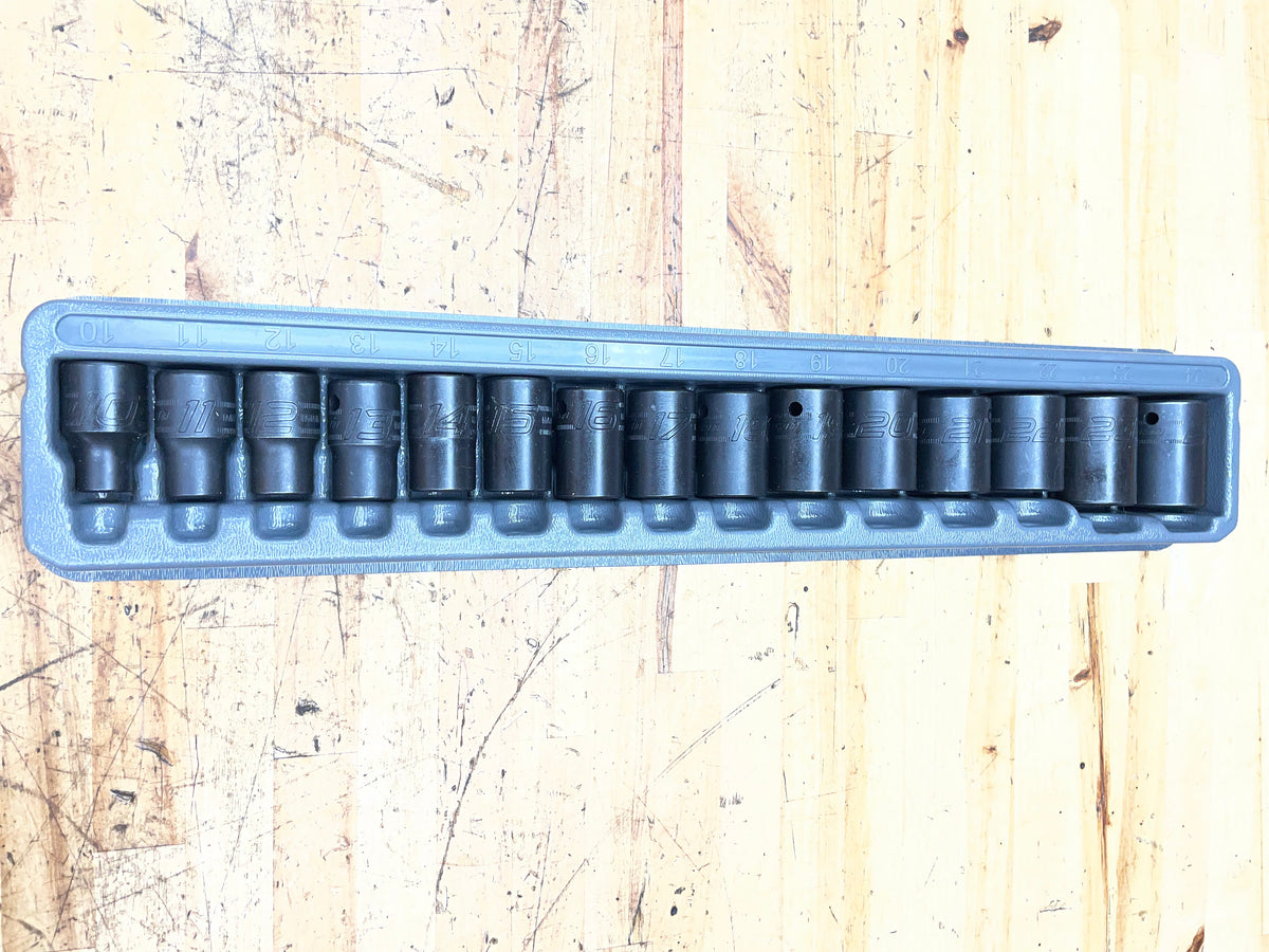 Snap On 1/2” Metric Impact Shallow Socket Set 15pc. 10-24mm LIKE NEW USA 315IMMYA