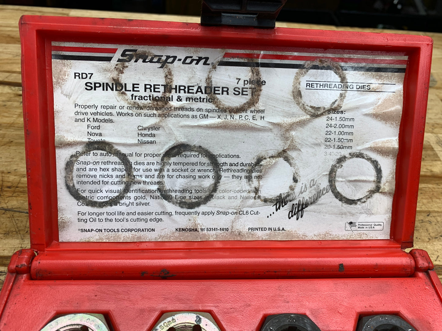 Snap On Spindle Rethreader Set USA RD7