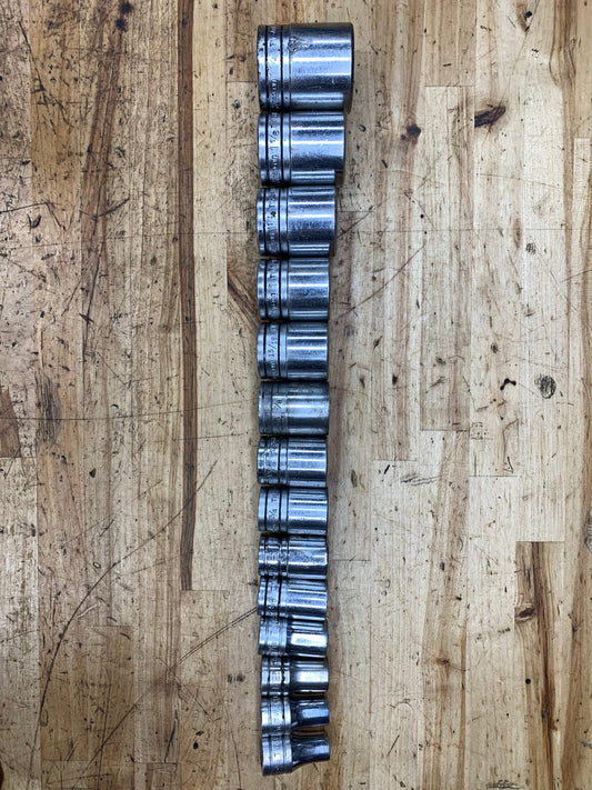 Snap On 1/2” SAE Shallow Socket Set 14pc USA 3/8"- 1-1/4"