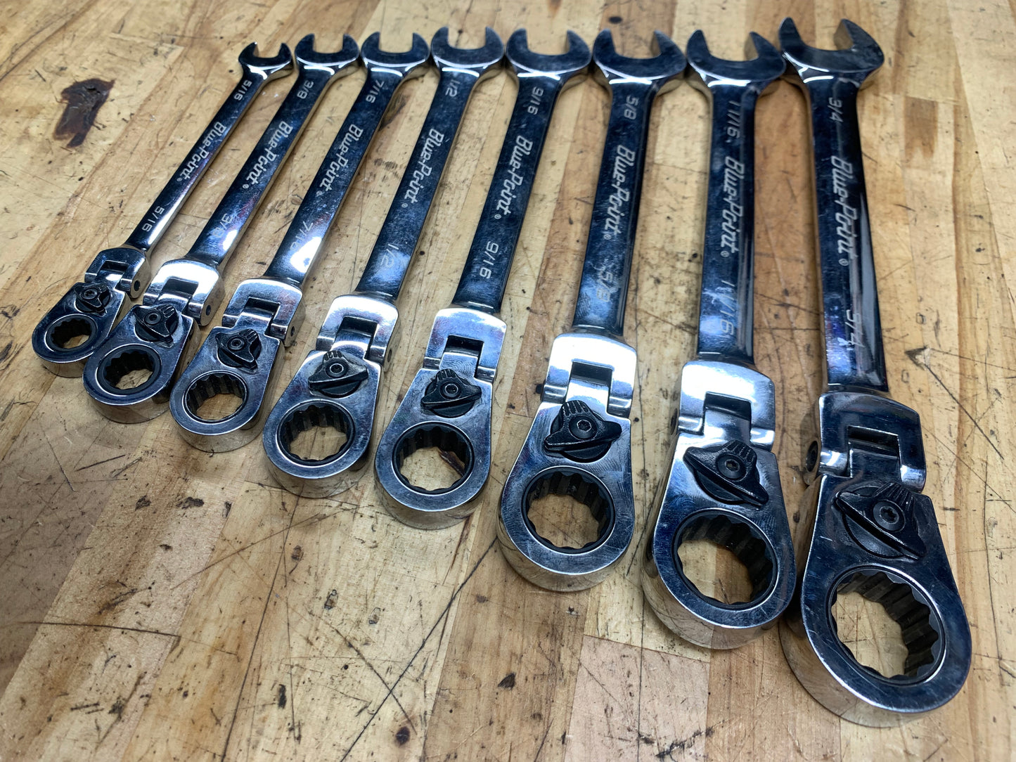 Blue Point SAE Flex Head Ratcheting Combo Wrench Set 8pc. USA BOERF708A