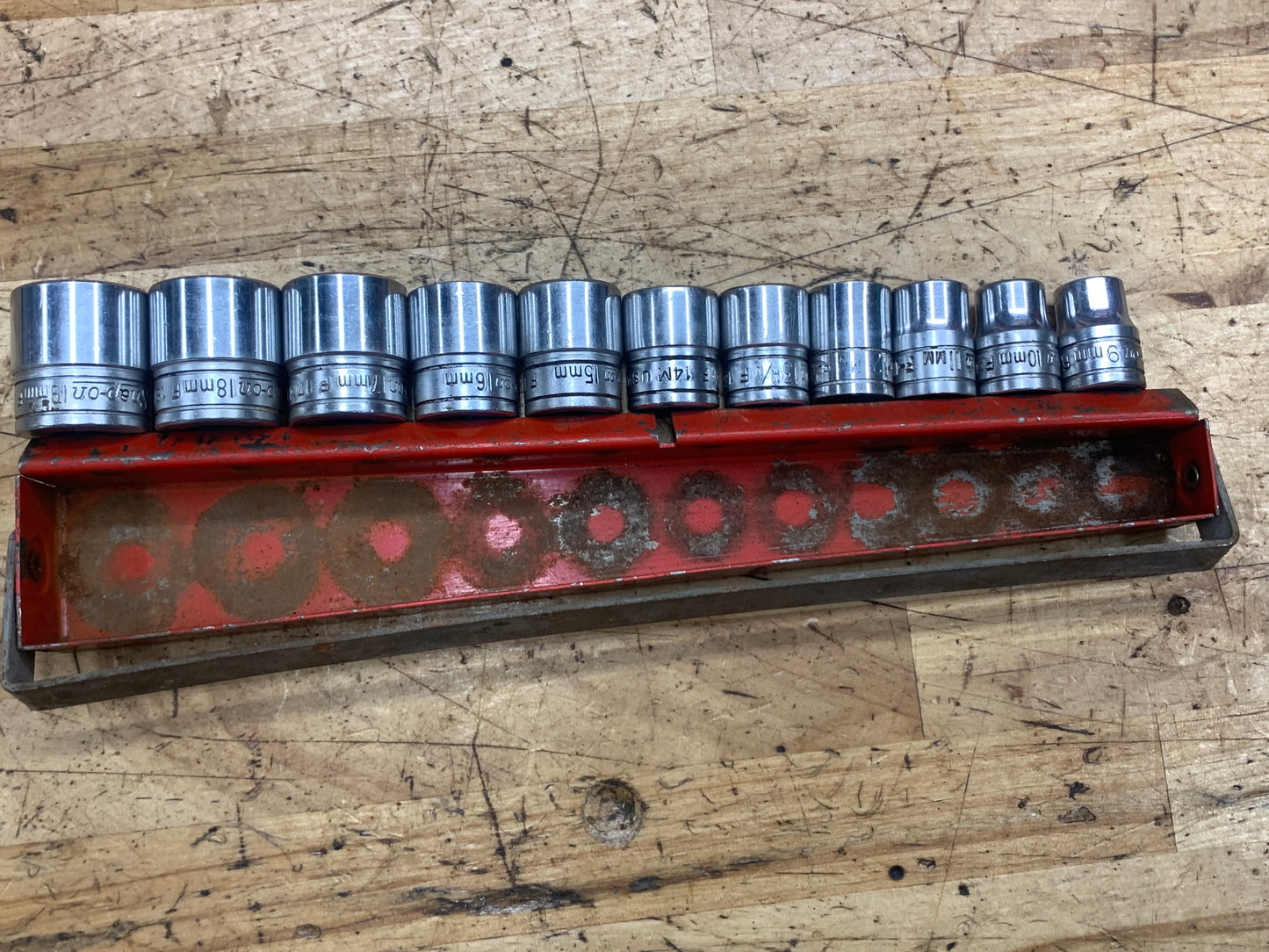 Snap On 3/8” Metric Vintage Shallow Socket Set 11pc 9-19mm 12pt USA KTA-230