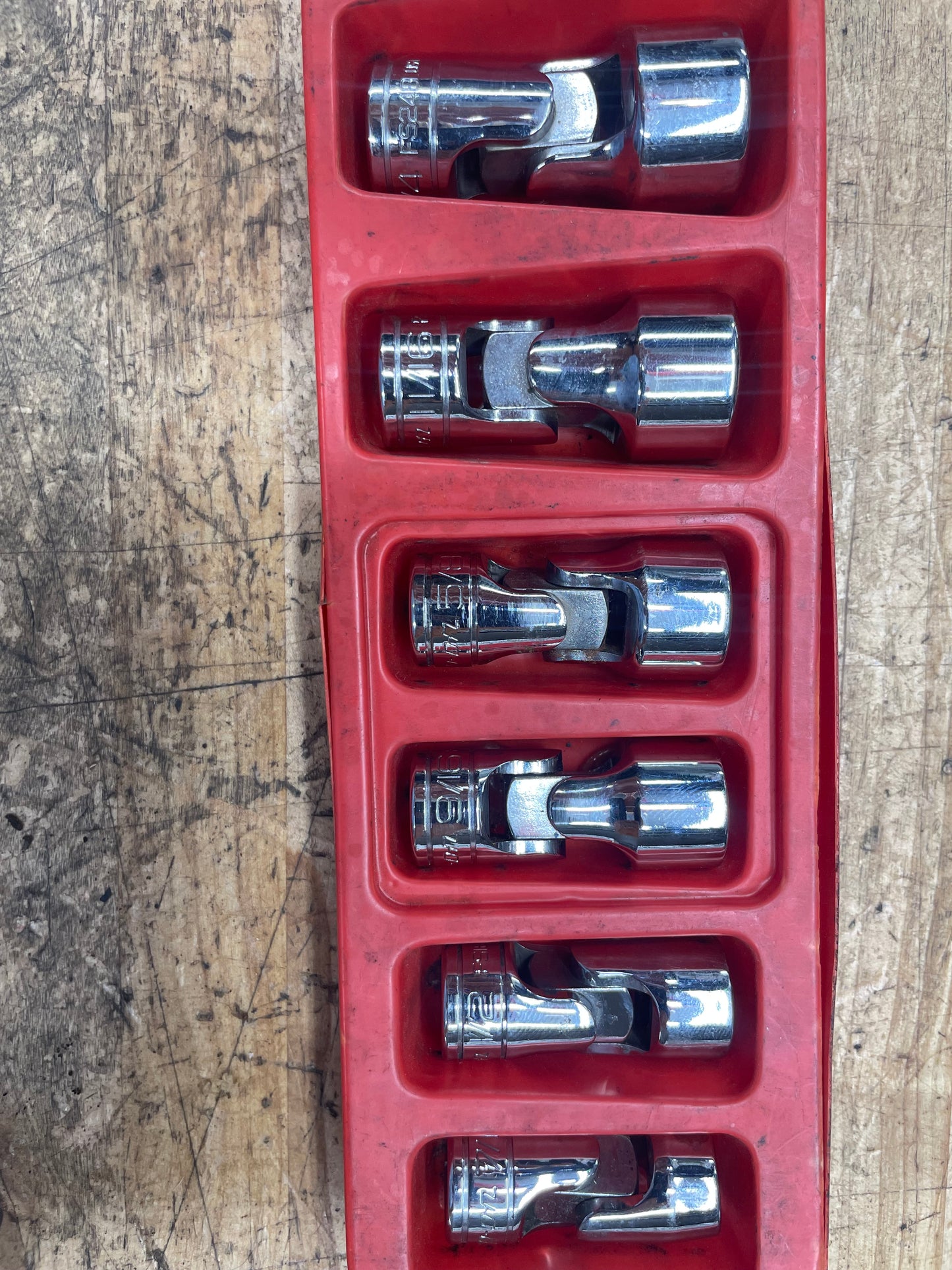 Snap On 3/8” SAE Universal Swivel Chrome Socket Set 6pc USA 206AFSA