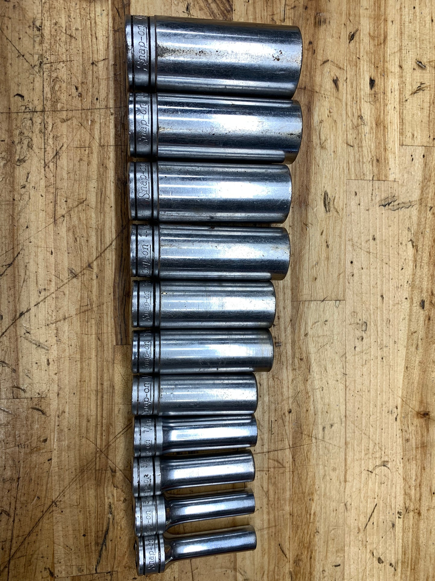 Snap On 3/8” SAE Deep Socket Set 11pc 1/4"-7/8" USA 211SFSY