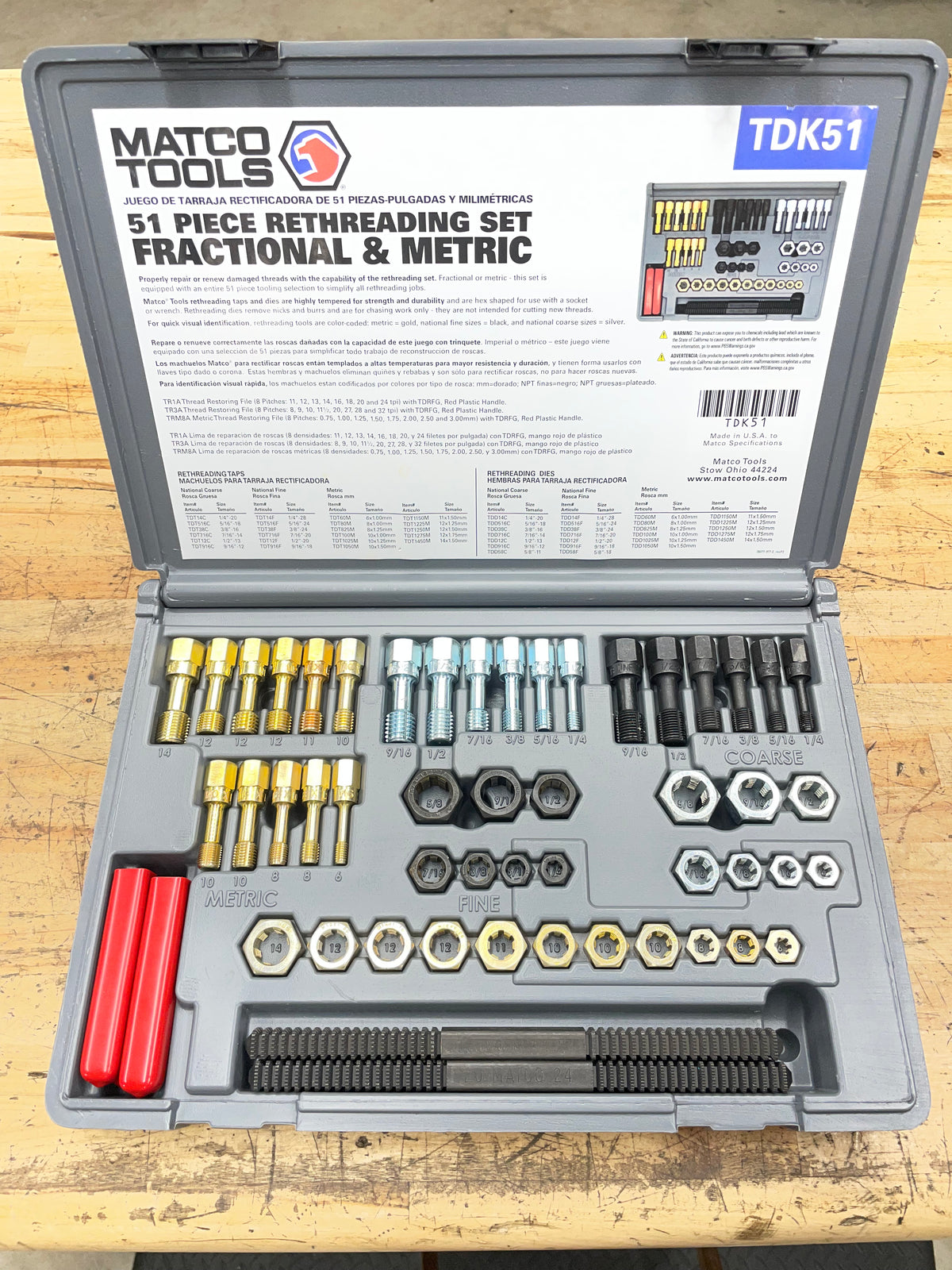 Matco Rethreading Set 51pc. LIKE NEW USA TDK51