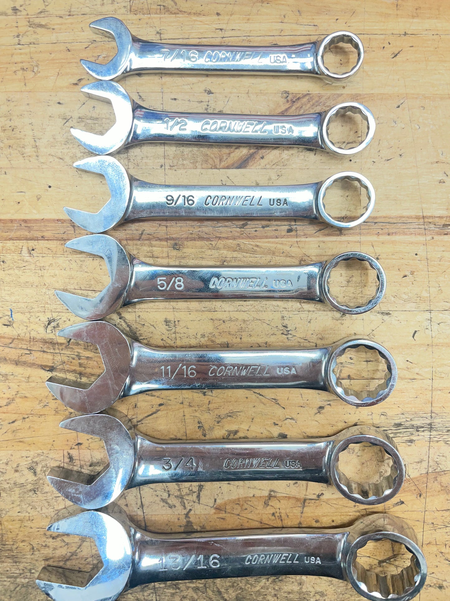 Cornwell SAE Stubby Combo Wrench Set 10pc 7/16”-1” USA WCXS110ST