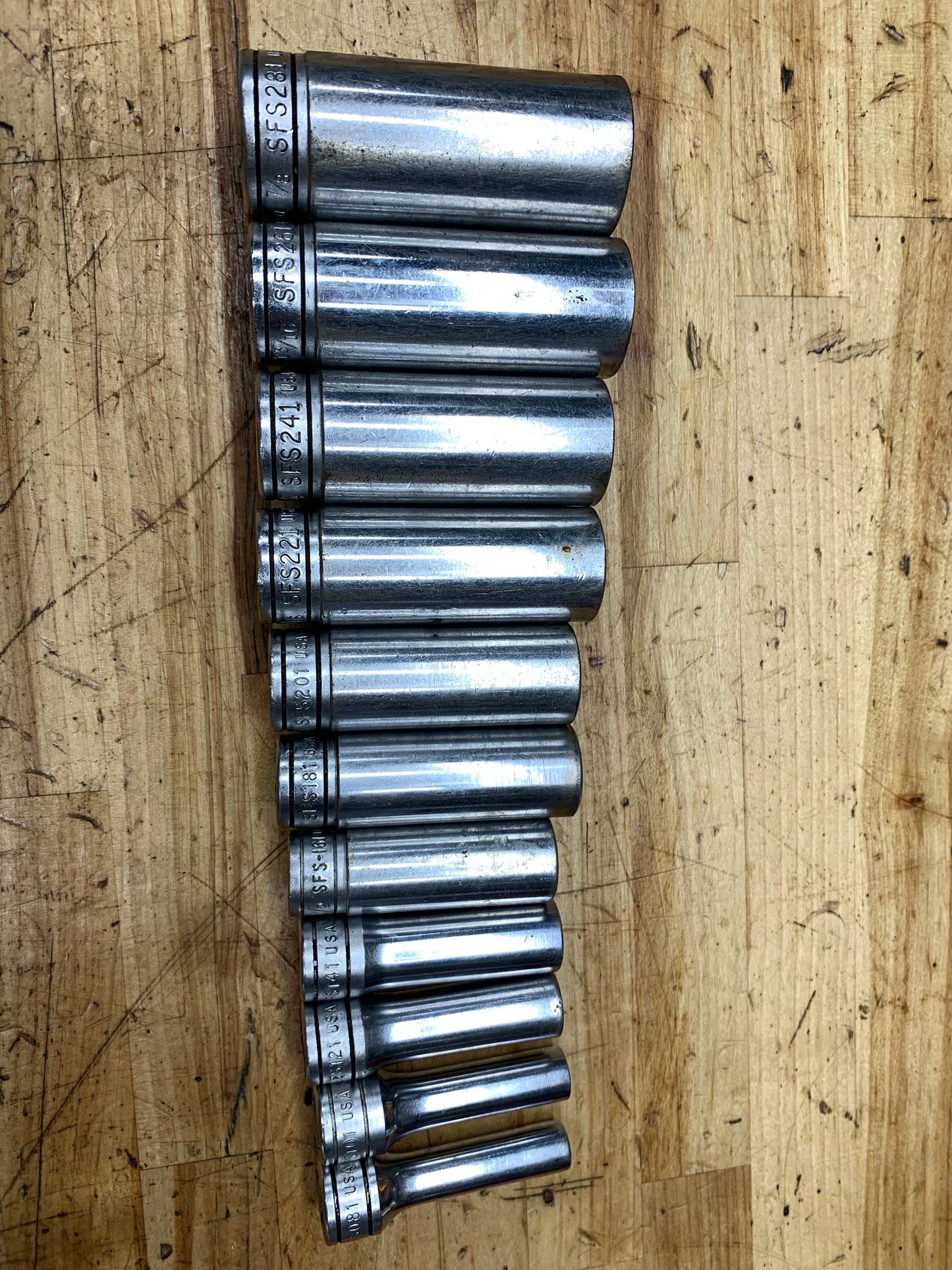 Snap On 3/8” SAE Deep Socket Set 11pc 1/4"-7/8" USA 211SFSY
