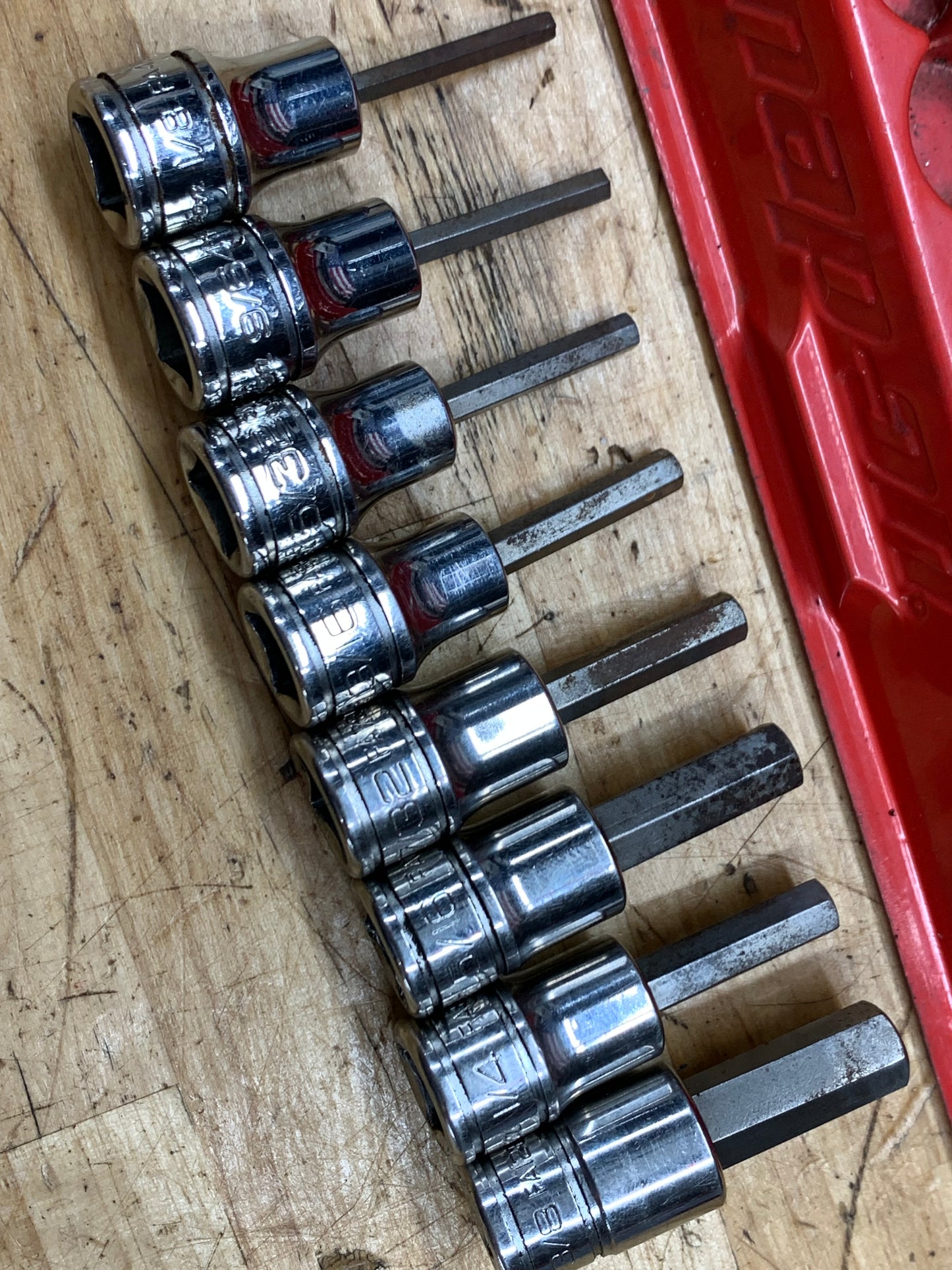 Snap On SAE Hex 3/8” Drive Socket Set w/ Mag. Tray 8pc. USA 208EFAY