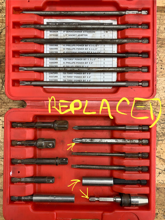 Matco Long Hex Driver Bit Set 16pc.  MQC16B