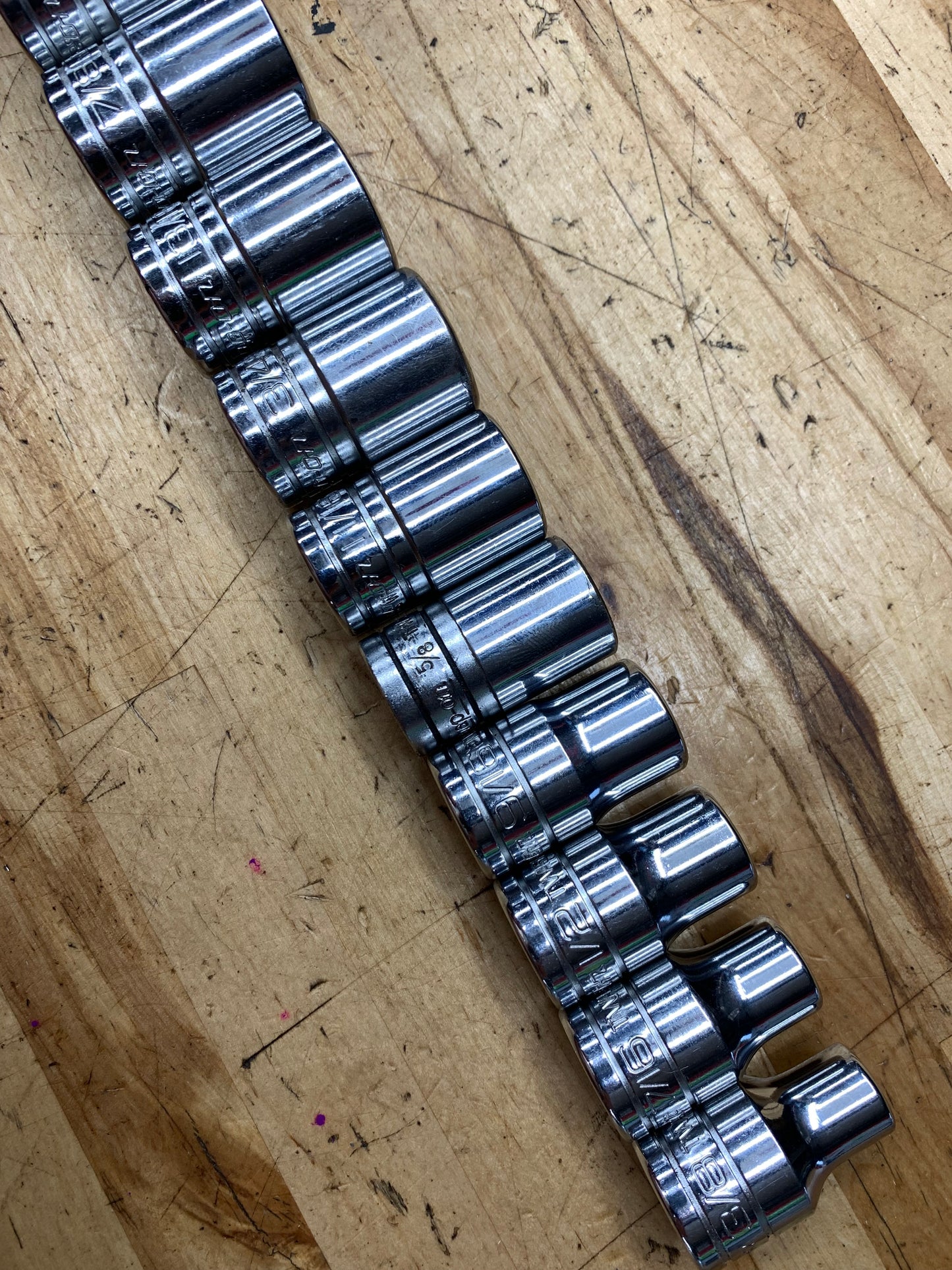 Snap On 1/2" SAE Shallow Socket Set 3/8"-1-1/8" 13pc USA 313SWYA