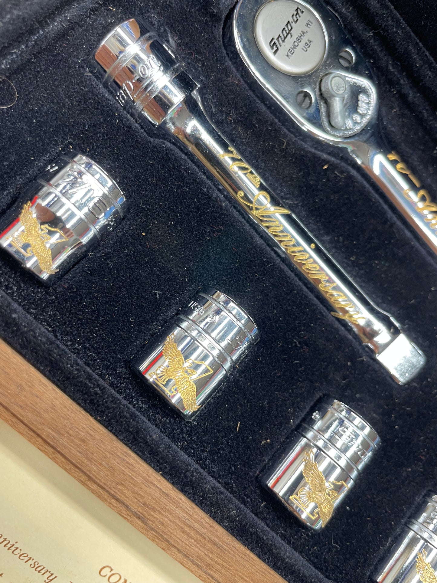 Snap On 70th Anniversary Edition 1990 24K Gold Engraved SAE Socket/Ratchet Set USA