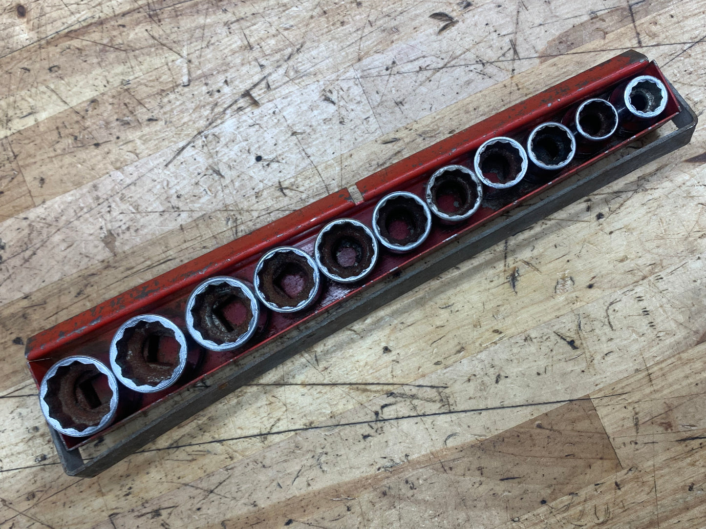 Snap On 3/8” Metric Vintage Shallow Socket Set 11pc 9-19mm 12pt USA KTA-230