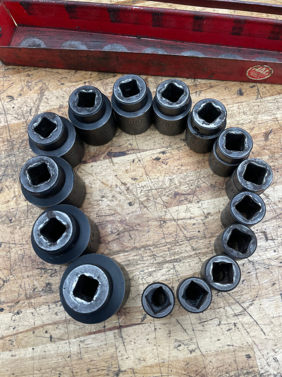 Mac Tools 1/2” SAE Impact Shallow Socket Set 15pc W/ Tray 3/8"- 1-1/4" USA SVP156BRPT