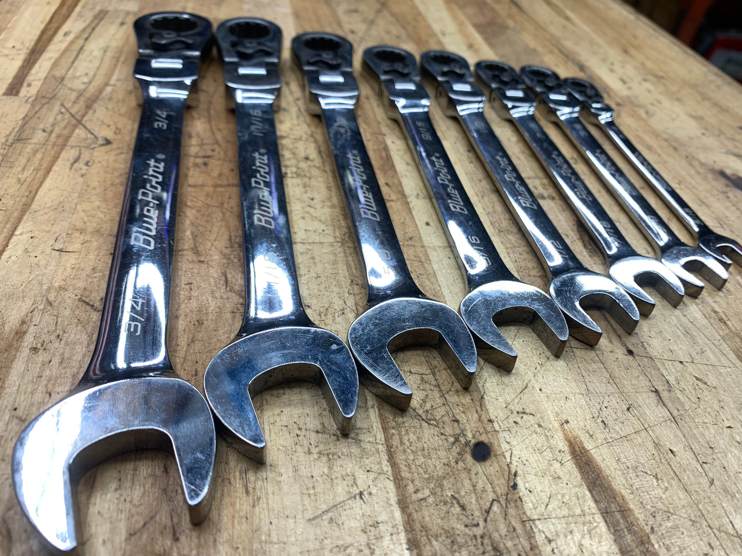 Blue Point SAE Flex Head Ratcheting Combo Wrench Set 8pc. USA BOERF708A