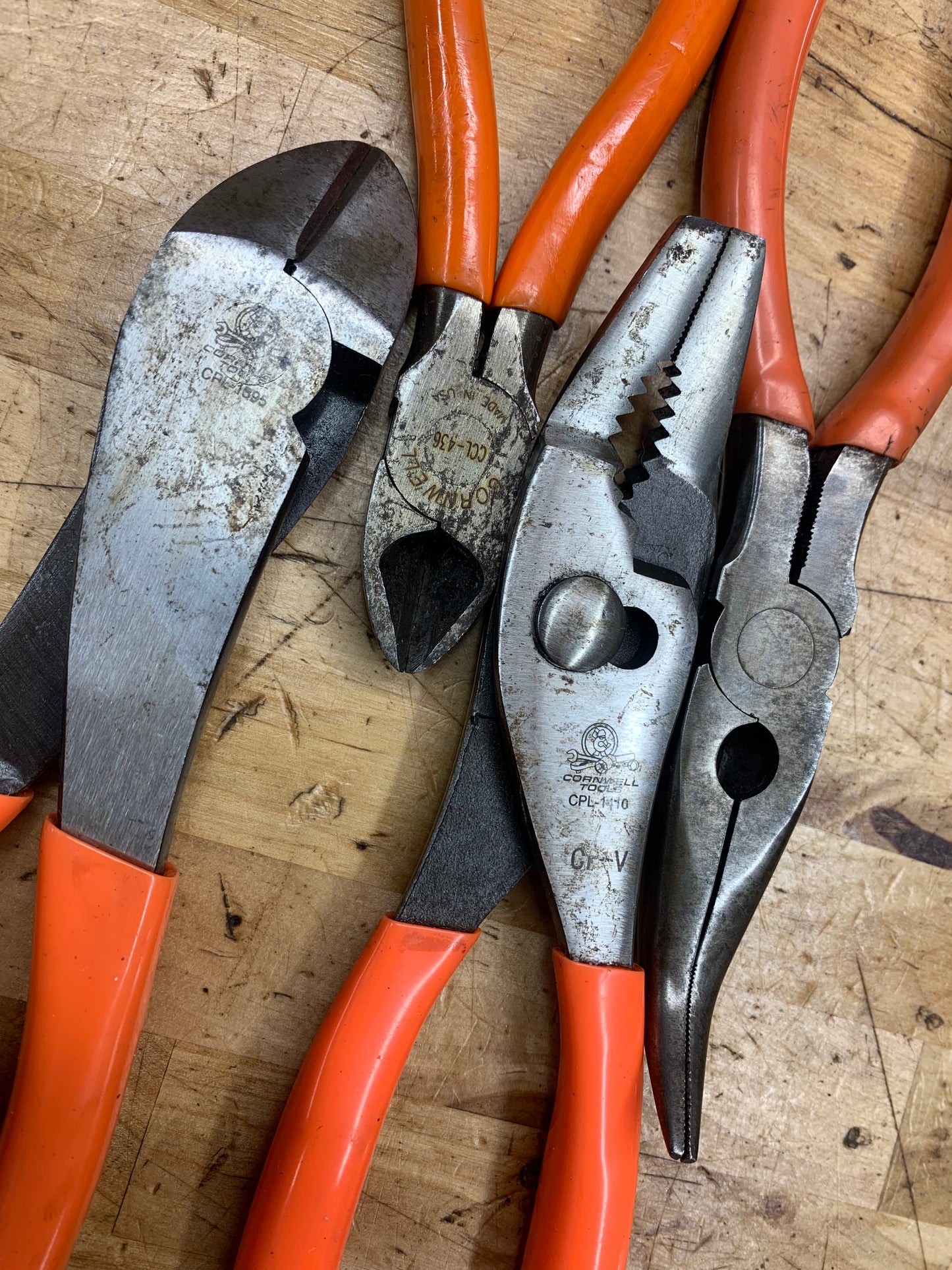 Cornwell Plier Set 4pc Bent Needle Nose, Bent Slip Joint, Side Cutter