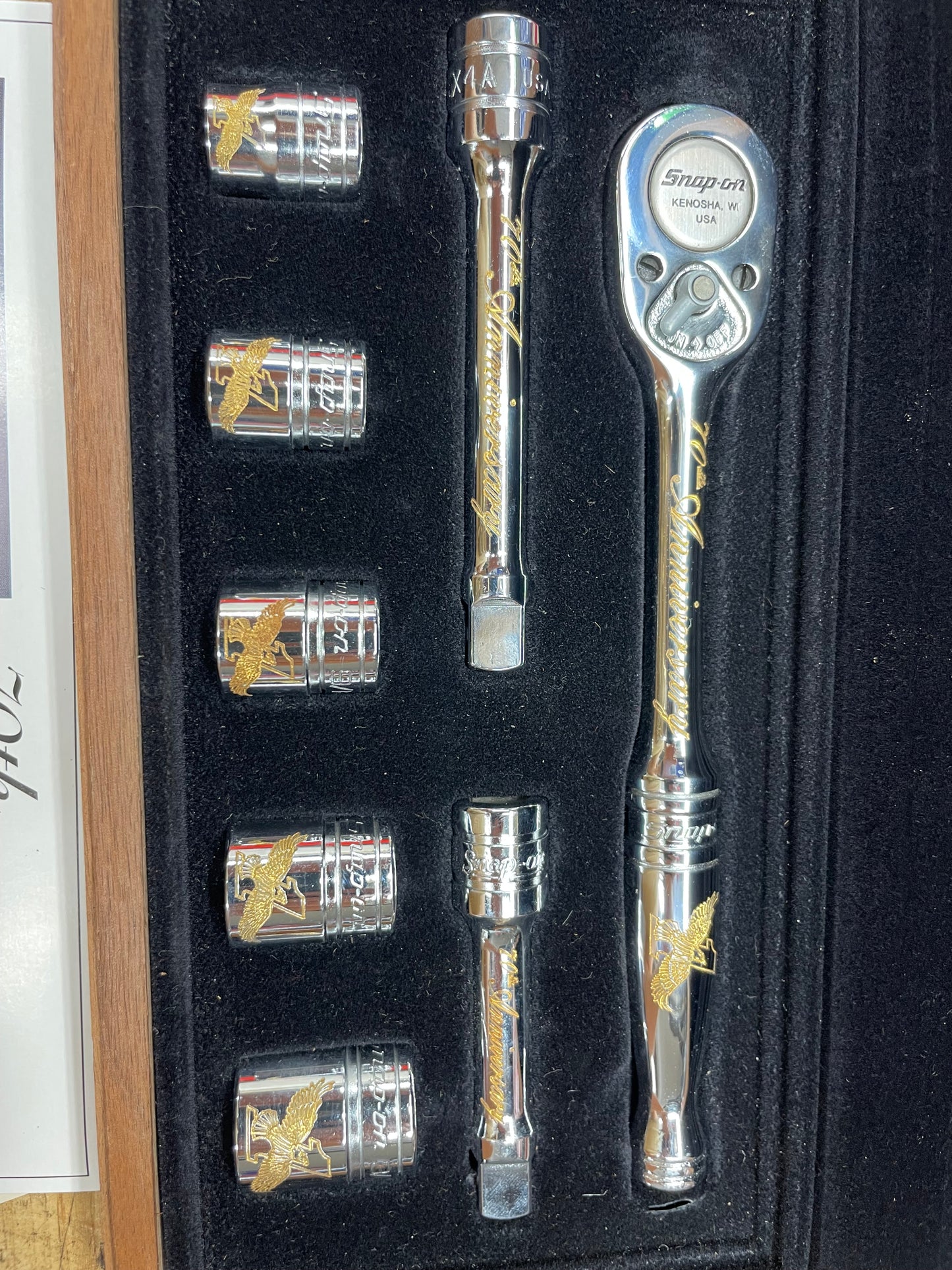 Snap On 70th Anniversary Edition 1990 24K Gold Engraved SAE Socket/Ratchet Set USA