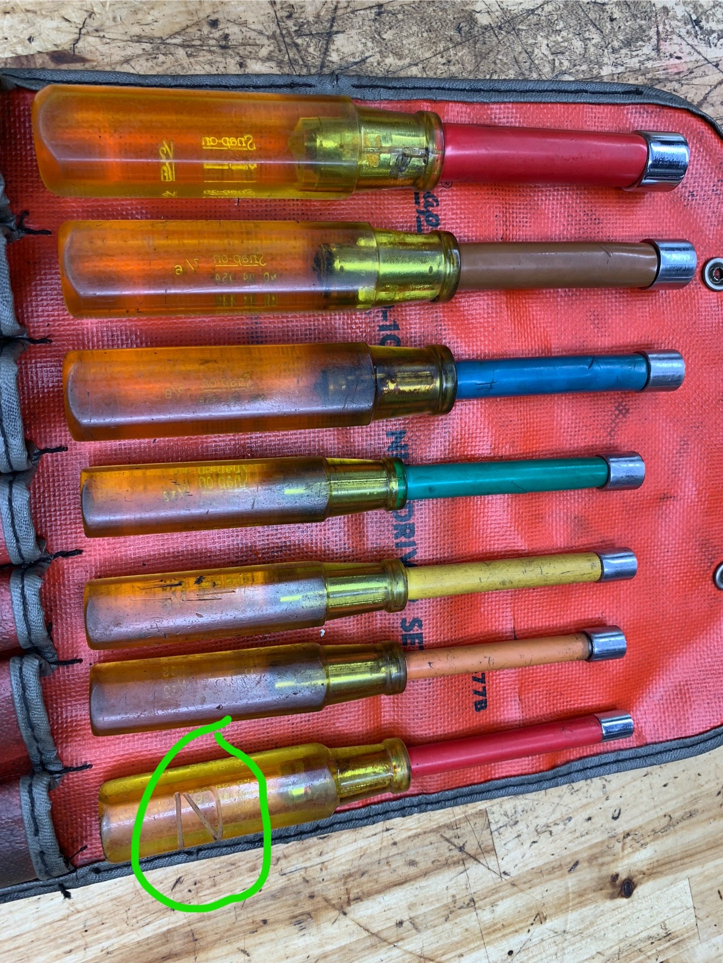 Snap On Vintage SAE Nut Driver Set 7pc. USA ND-1070K