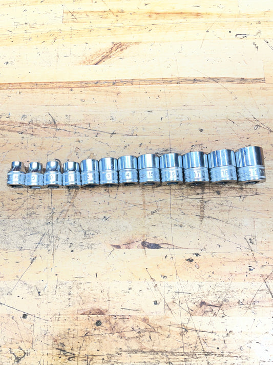 Snap On 3/8” Metric Shallow Socket Set 8-19mm 12pc USA 212FSMY