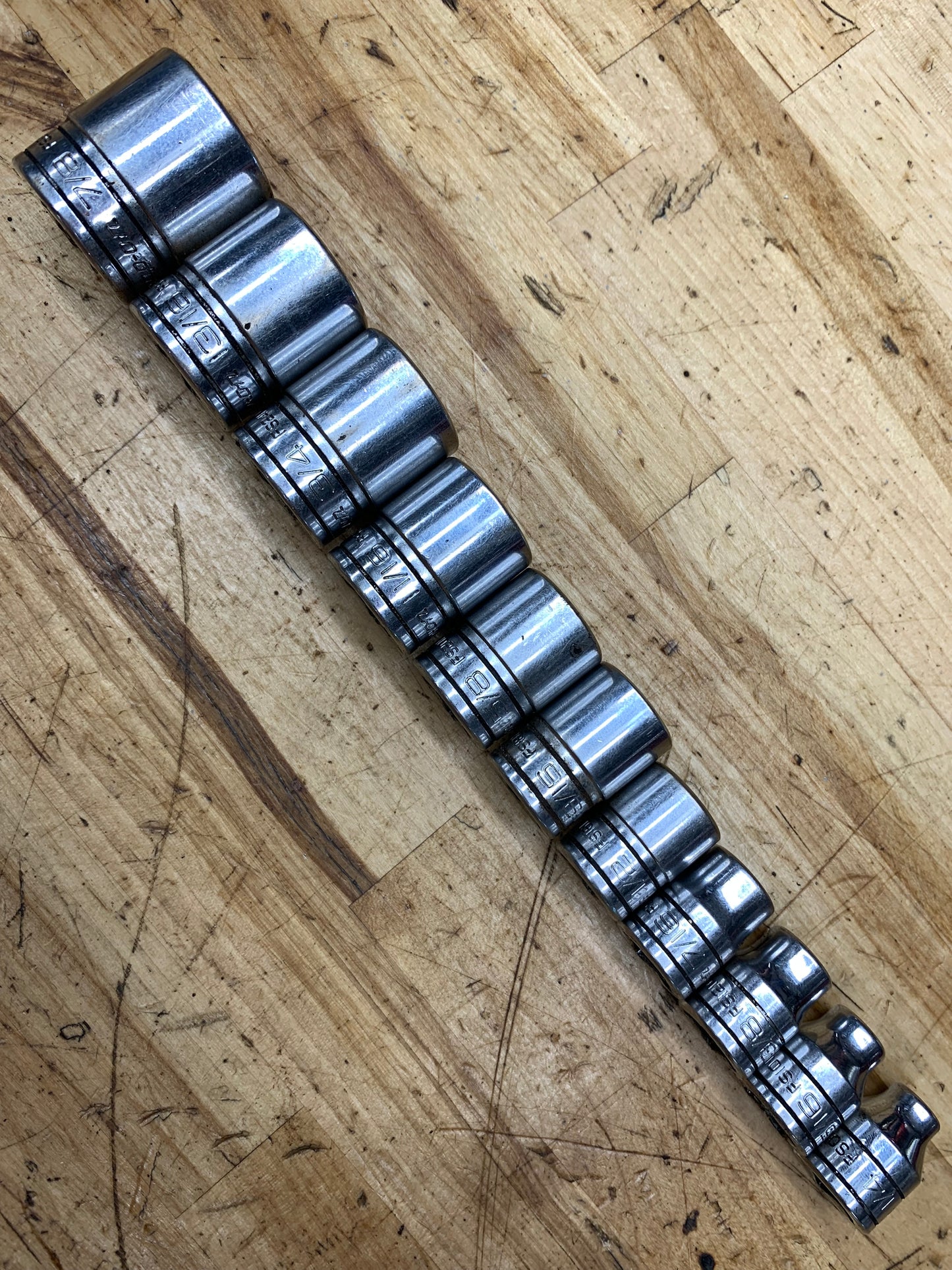 Snap On 3/8" SAE Shallow Socket Set 11pc 1/4"-7/8" USA 211FSY