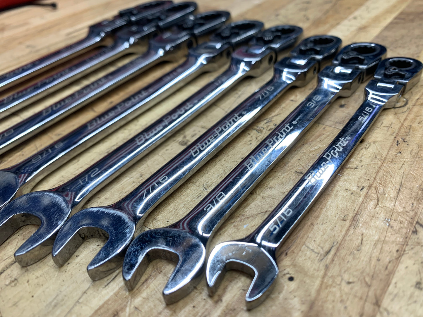 Blue Point SAE Flex Head Ratcheting Combo Wrench Set 8pc. USA BOERF708A