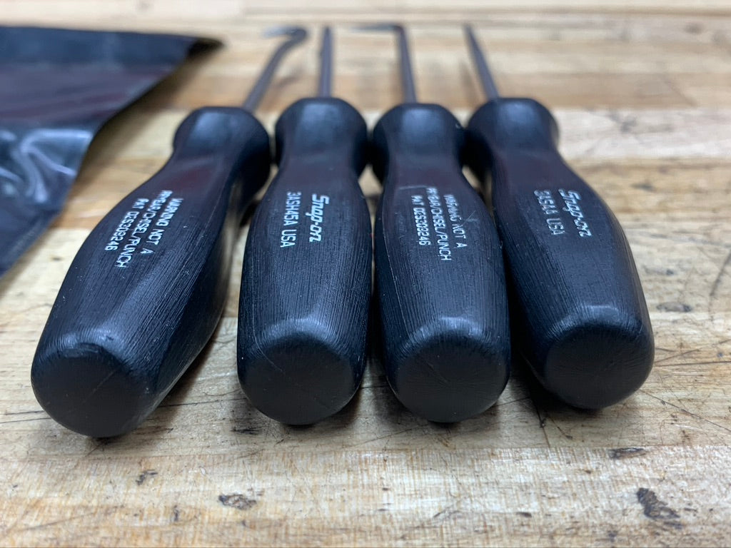 Snap On Vintage Black Hard Handle Mini Pick Pouch Set 4pc ASA204A
