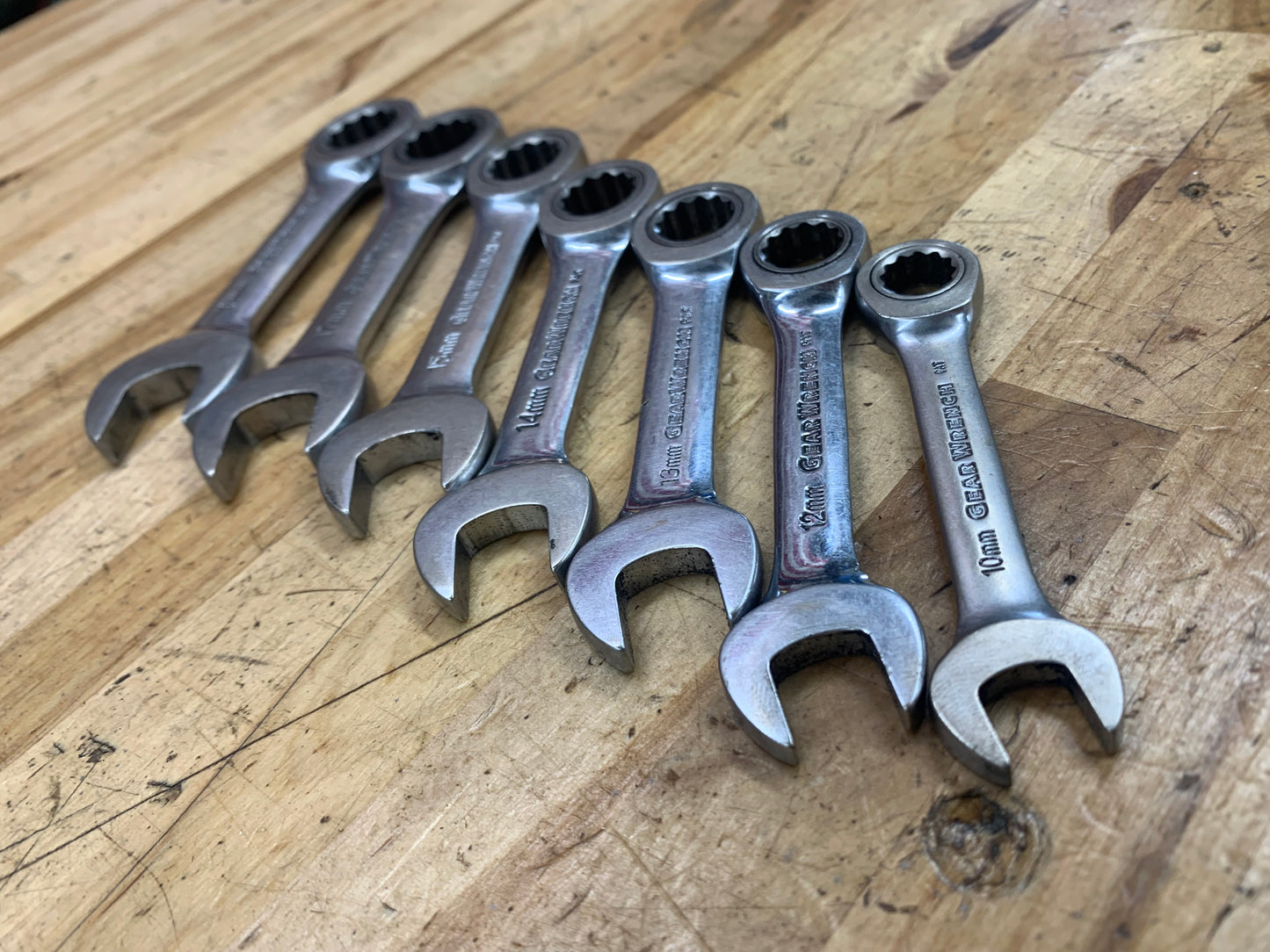 Gearwrench Metric Stubby Ratcheting Combo Wrench Set 7pc